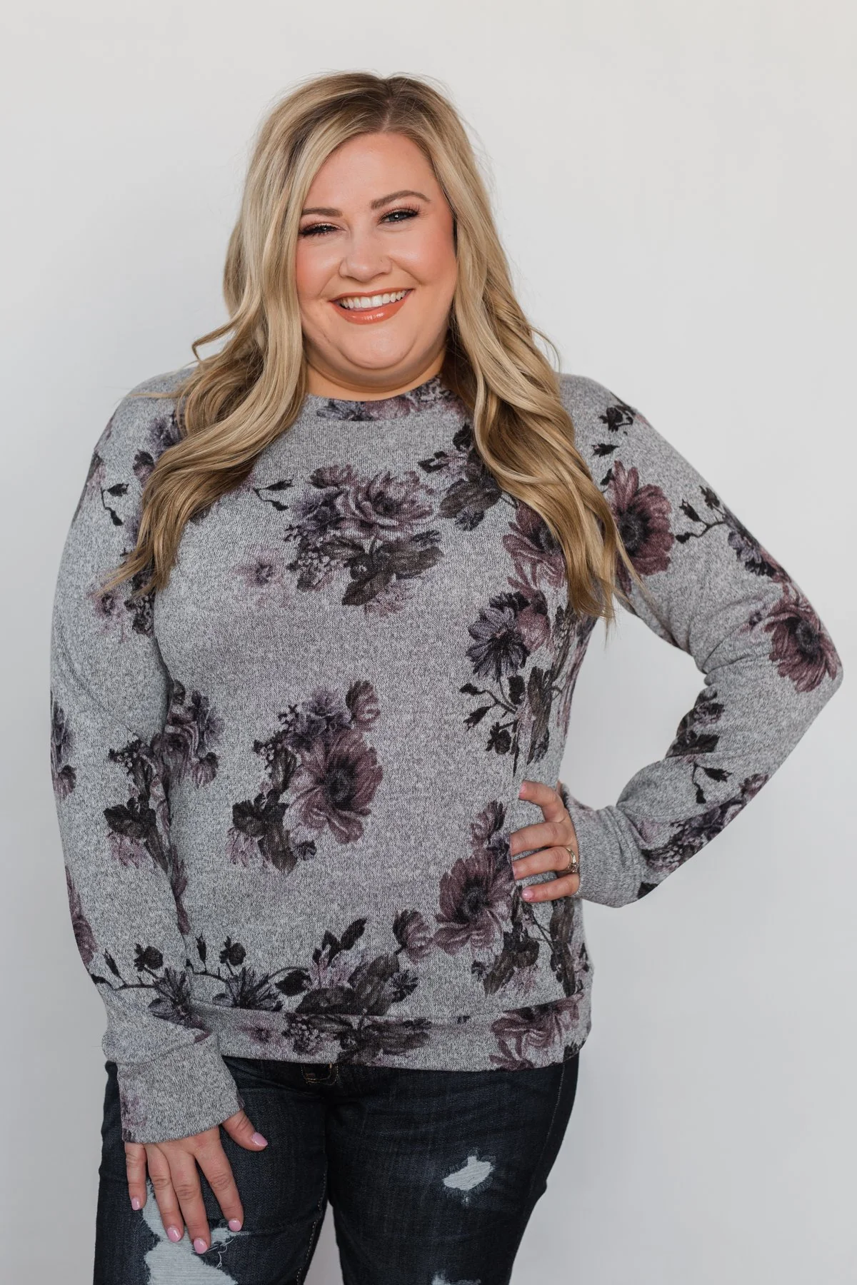Bloom in the Dream Floral Pullover Top - Heather Grey - Image 10