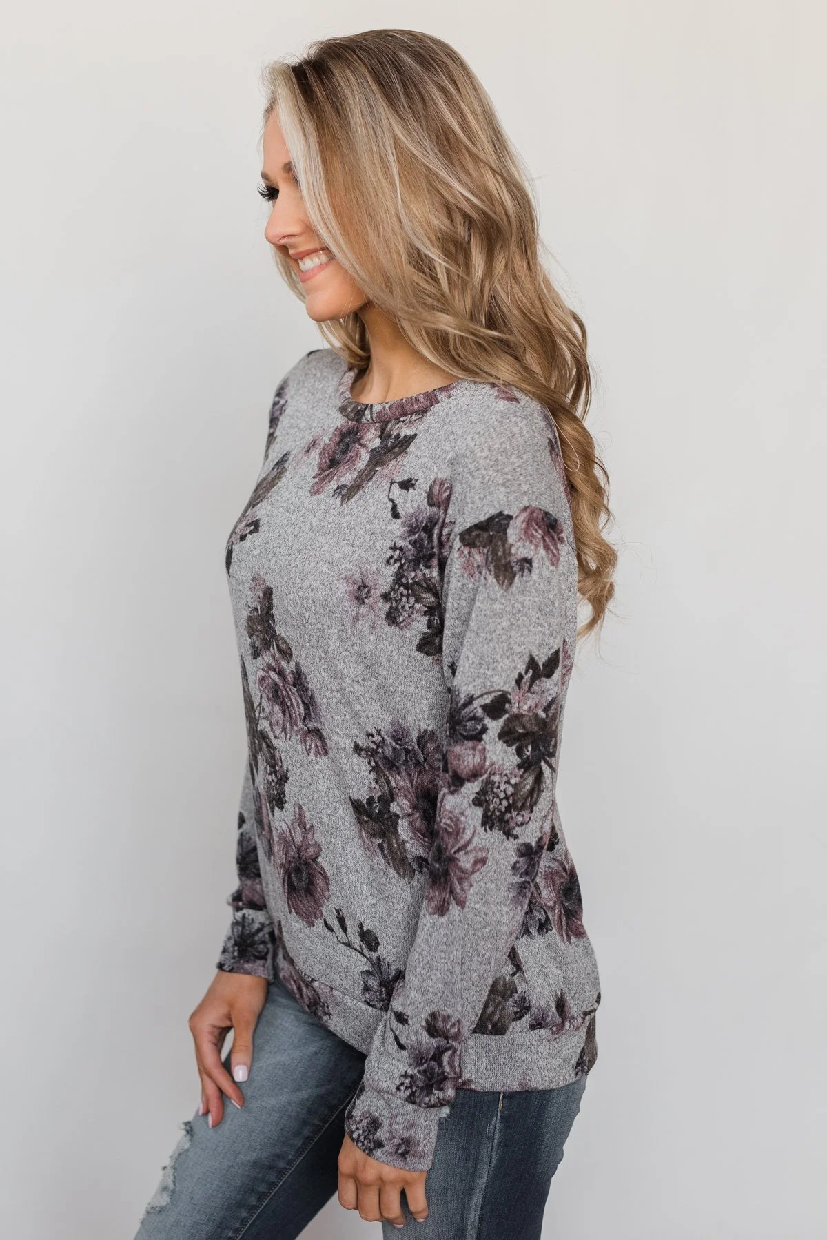 Bloom in the Dream Floral Pullover Top - Heather Grey - Image 6