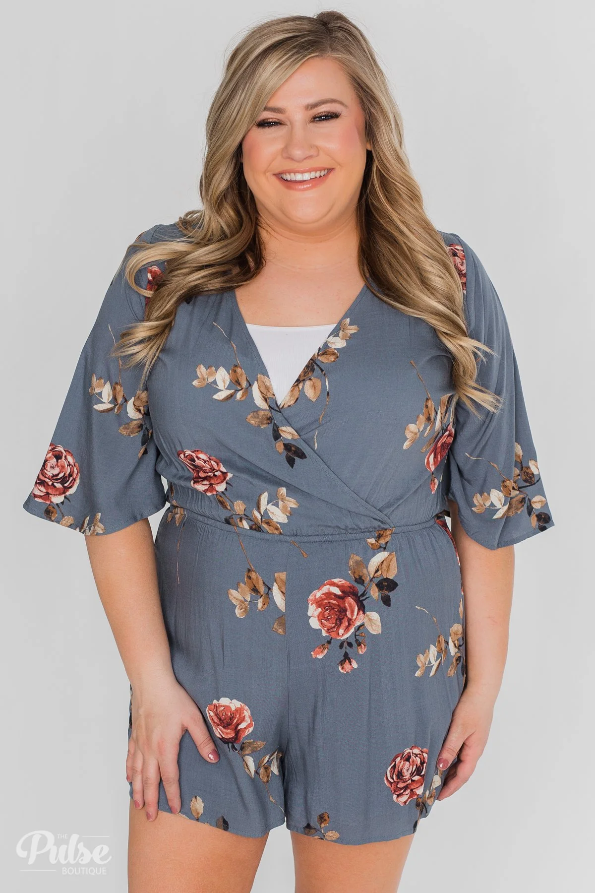 Bloom Where You're Planted Floral Romper - Steel Blue - Image 20