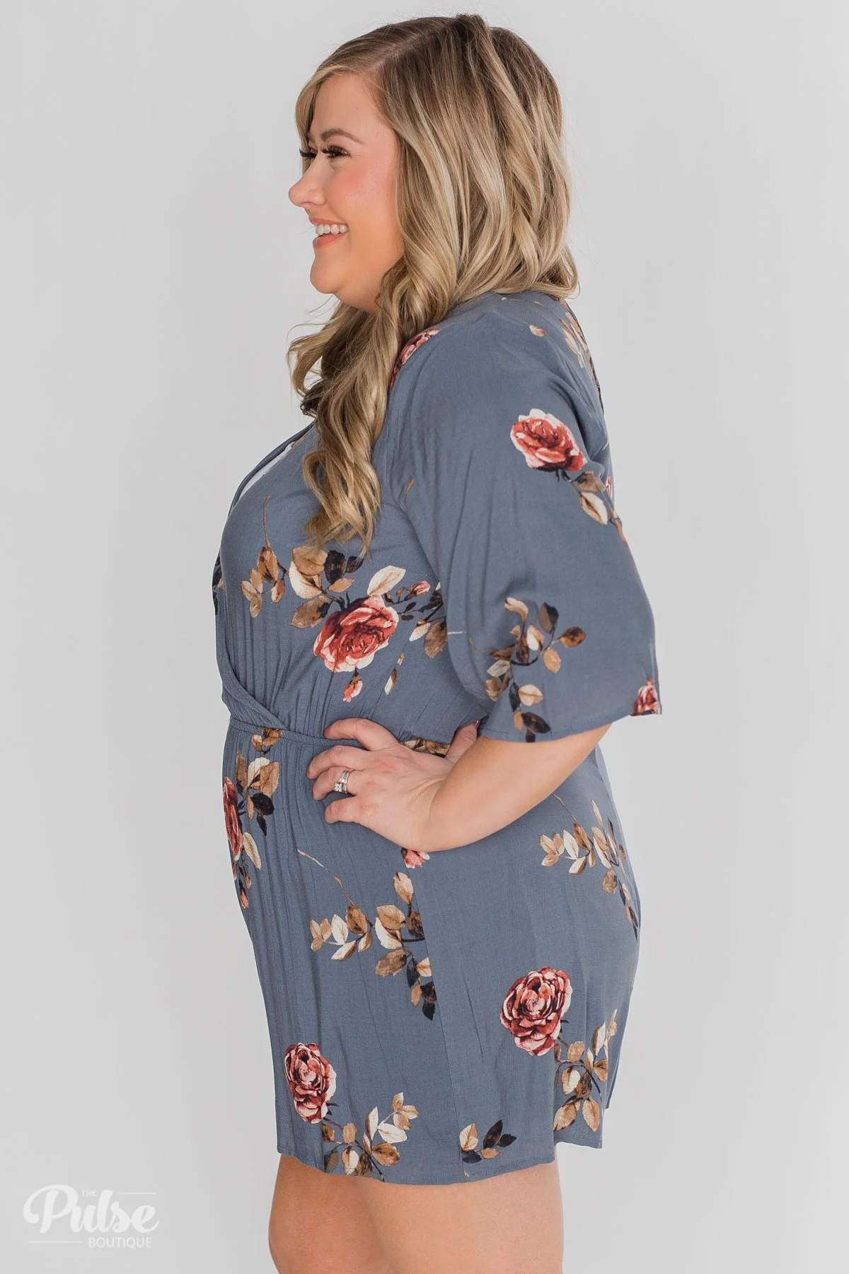 Bloom Where You're Planted Floral Romper - Steel Blue - Image 21