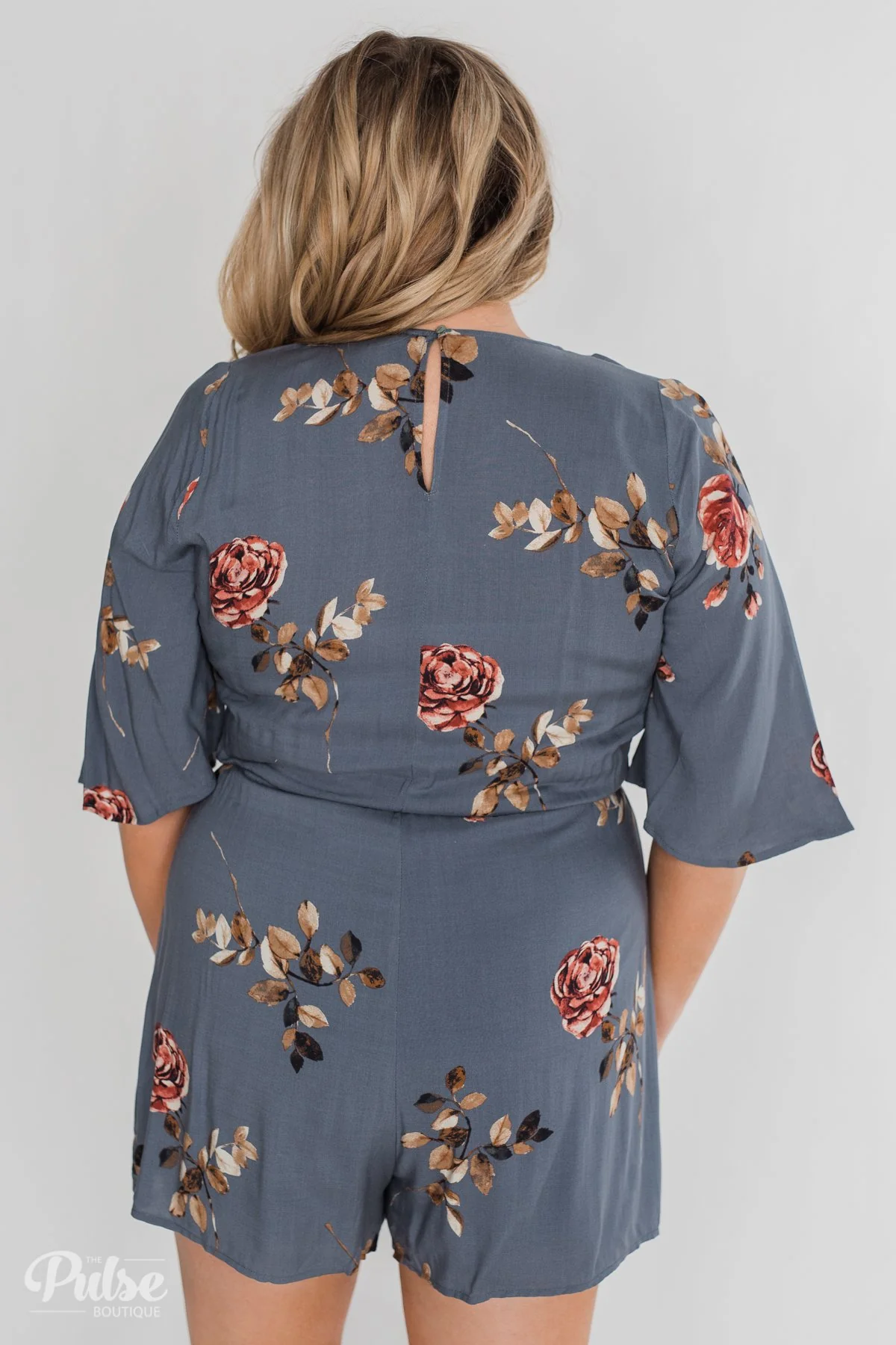 Bloom Where You're Planted Floral Romper - Steel Blue - Image 22