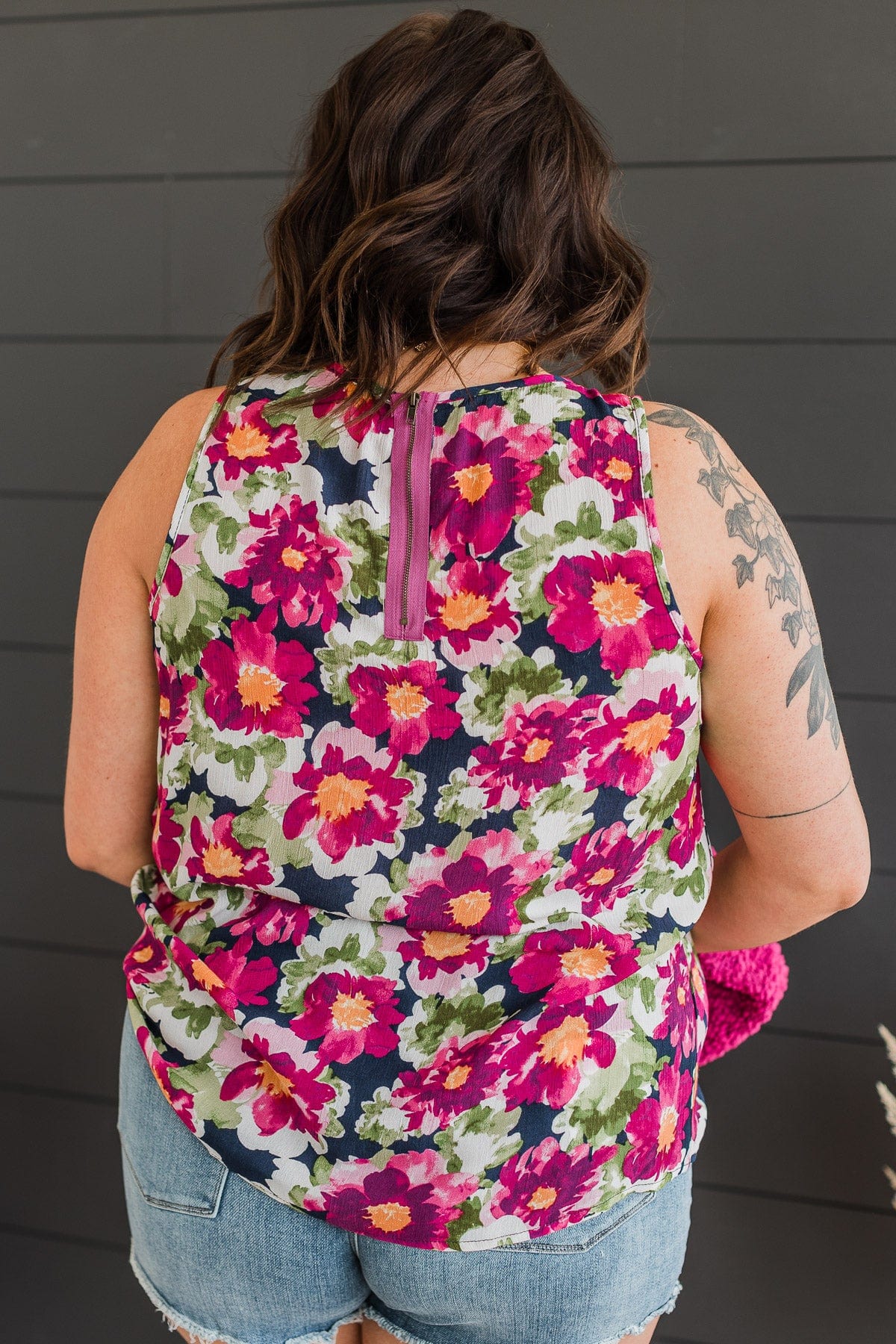 Bloom With Style Floral Tank Top- Navy & Magenta - Image 9