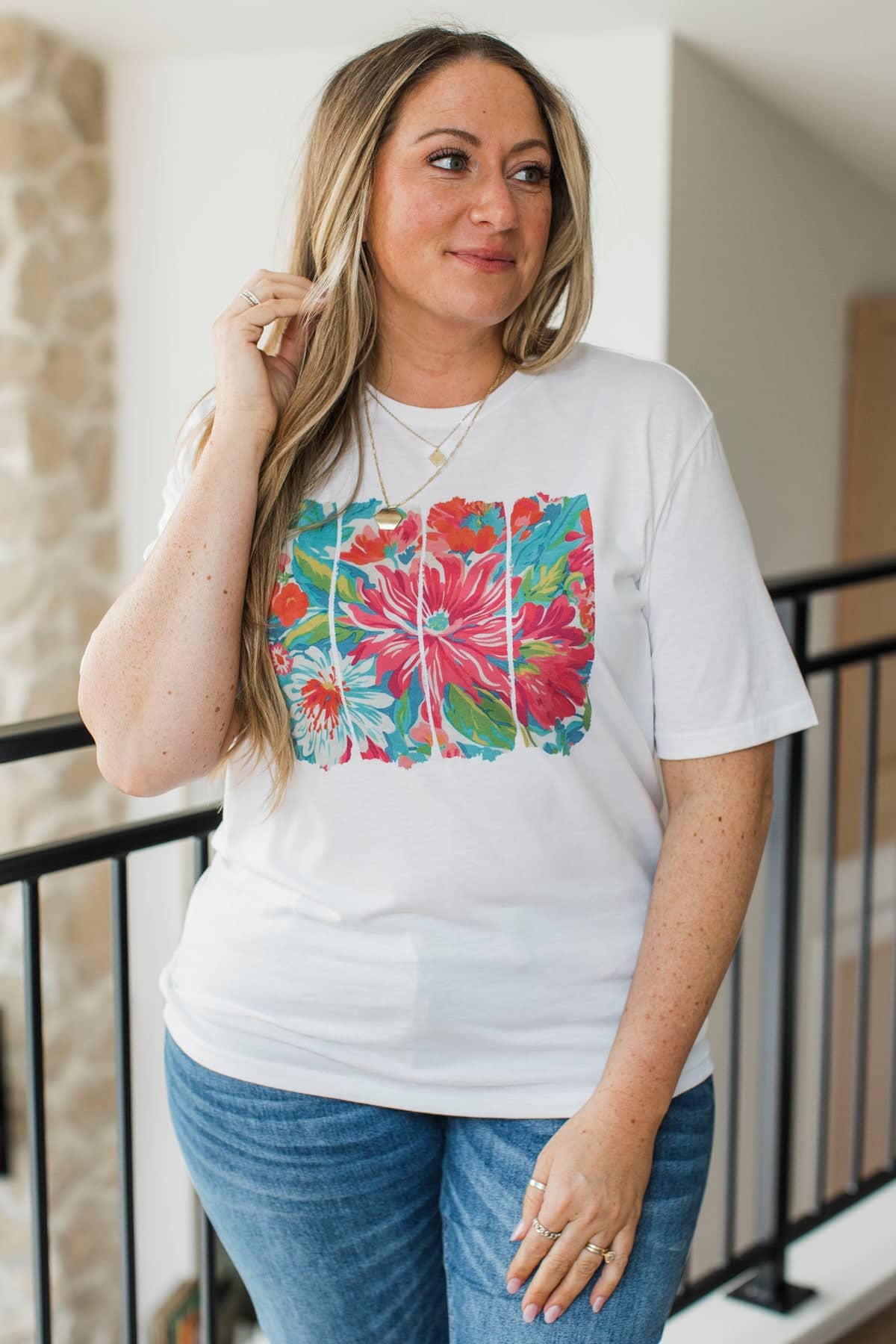 Blooming Bright Floral Graphic Tee- White - Image 3