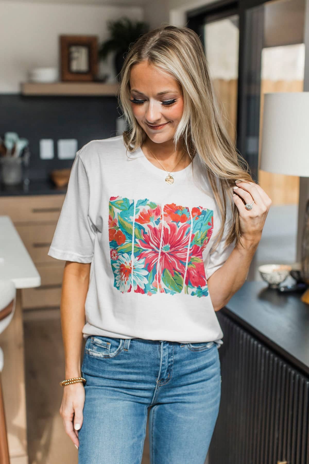 Blooming Bright Floral Graphic Tee- White - Image 4