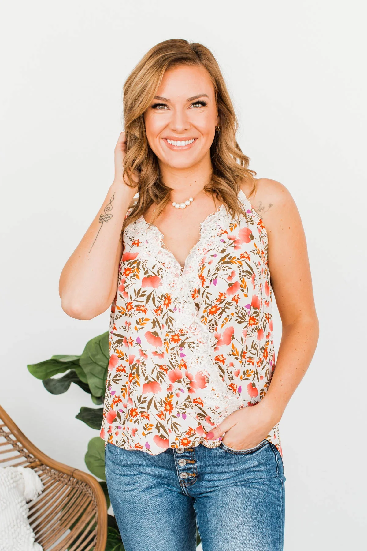 Blooming Buds Floral Wrap Tank- Cream - Image 2