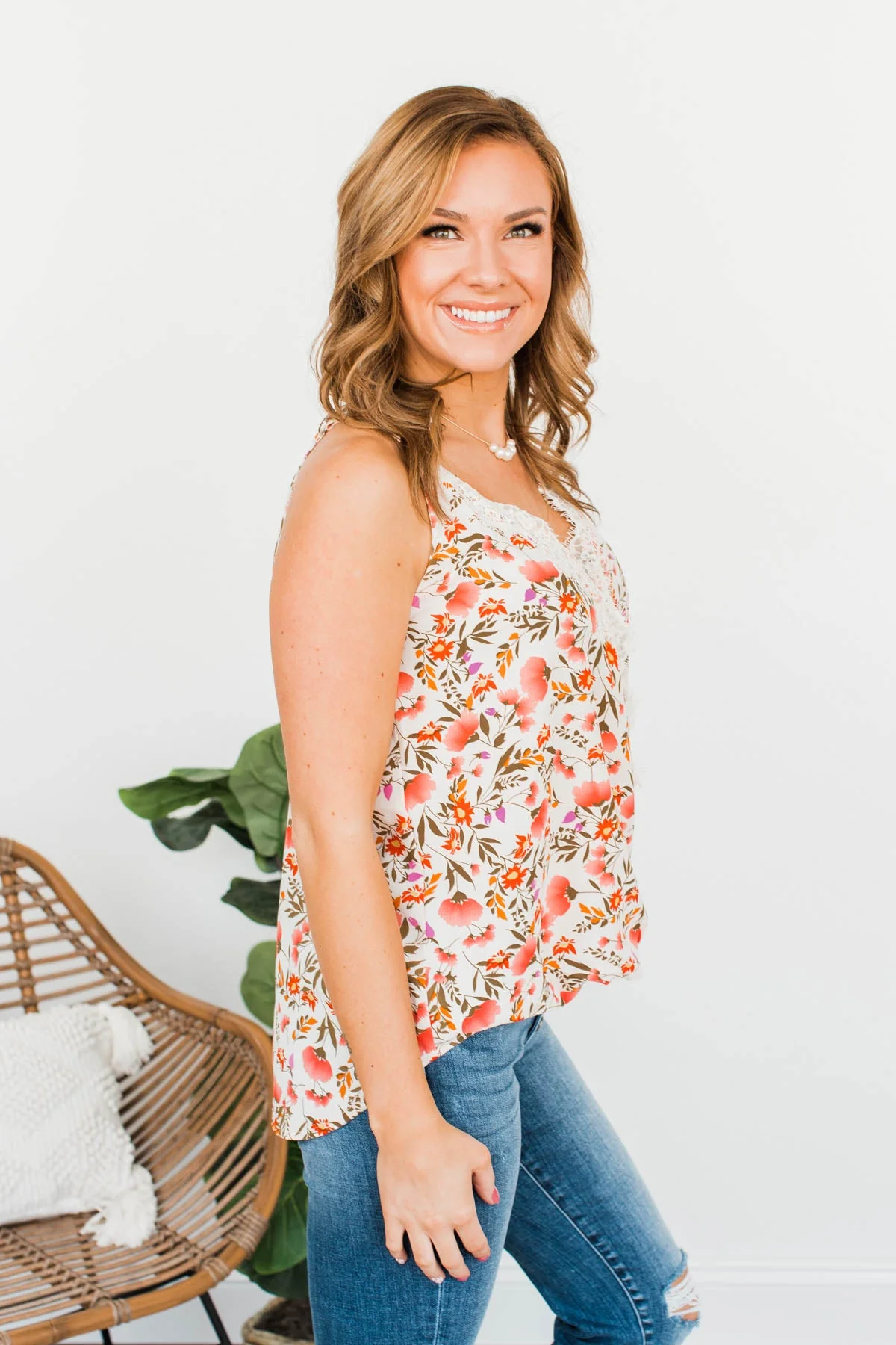 Blooming Buds Floral Wrap Tank- Cream - Image 5