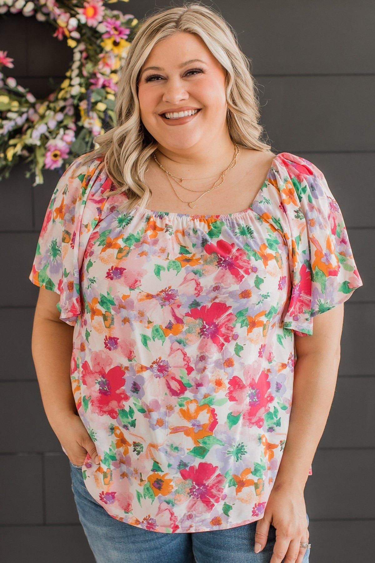 Blooming Desires Floral Blouse- Ivory & Pink - Image 4