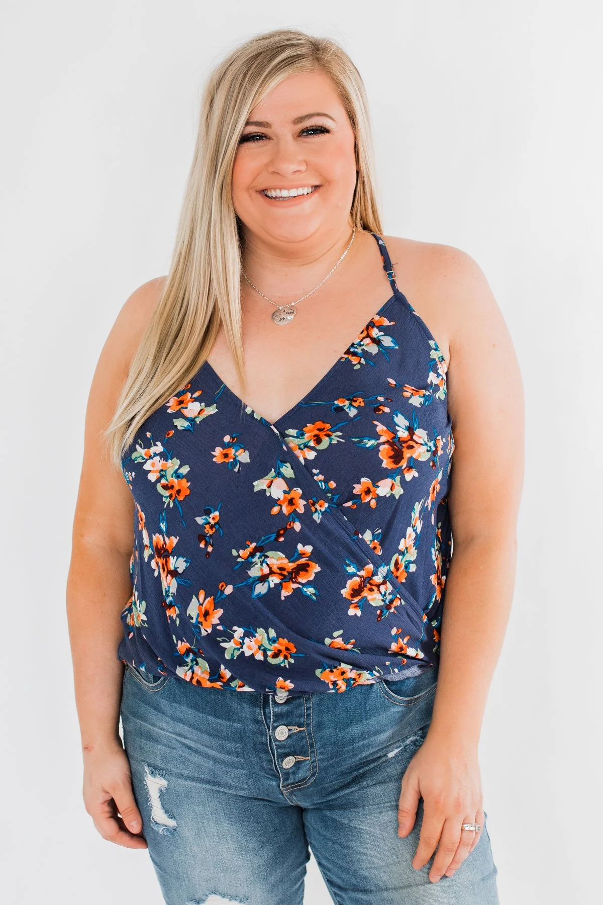 Blooming Endeavors Floral Tank top- Dark Blue - Image 2