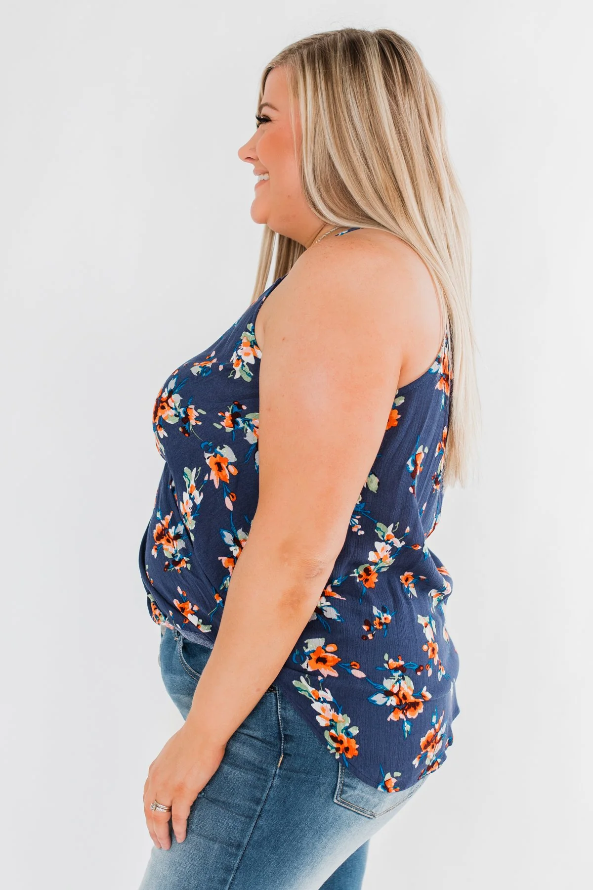 Blooming Endeavors Floral Tank top- Dark Blue - Image 6