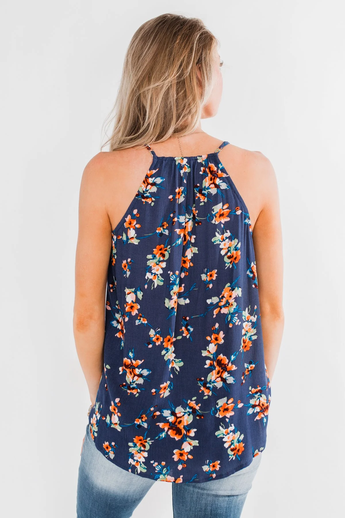Blooming Endeavors Floral Tank top- Dark Blue - Image 7