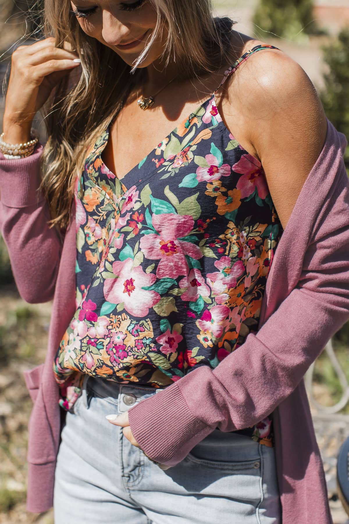 Blooming Here V-Neck Floral Tank Top- Dark Navy - Image 2