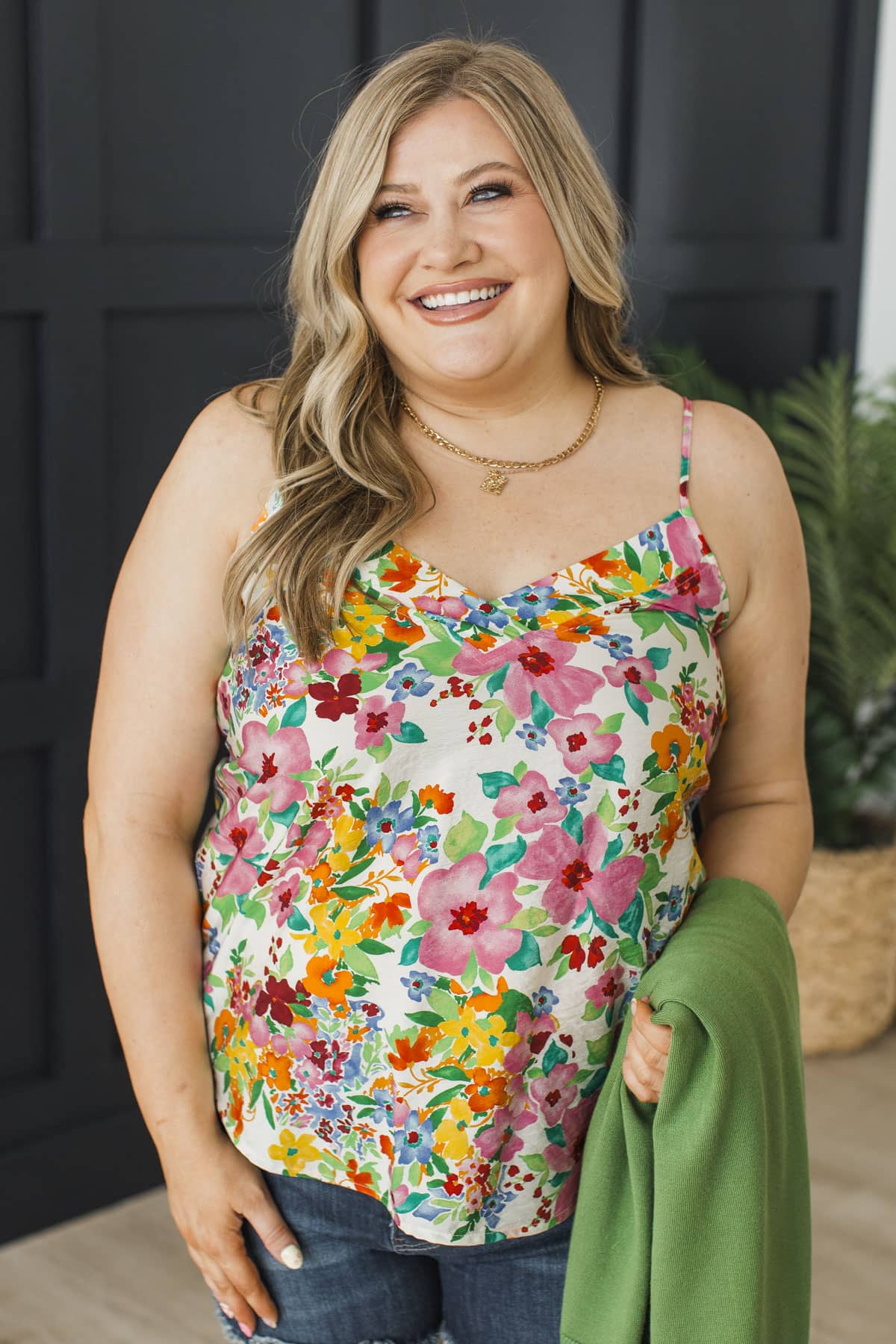 Blooming Here V-Neck Floral Tank Top- White & Pink - Image 4