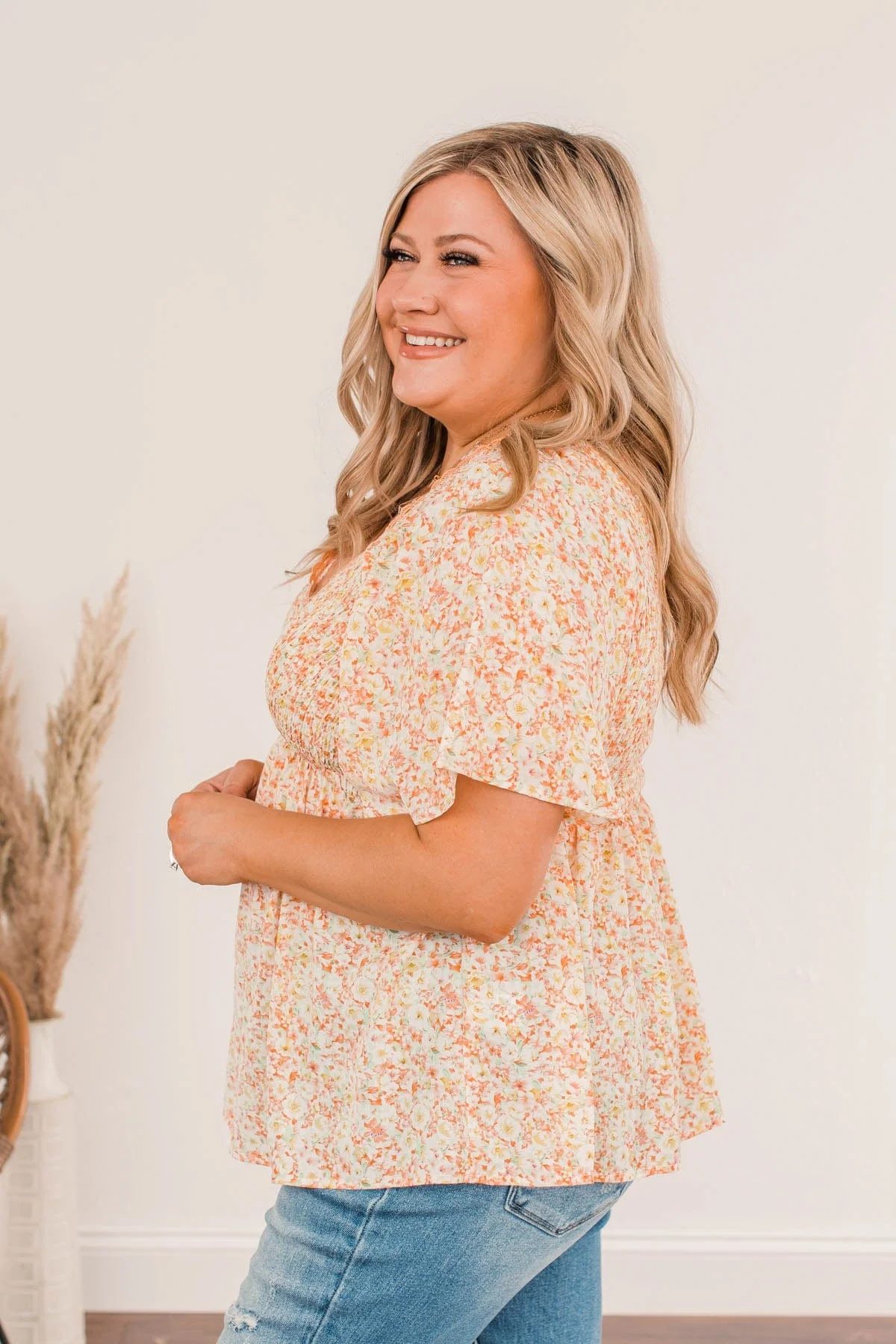 Blooming Lilies Smocked Blouse- Peach - Image 10