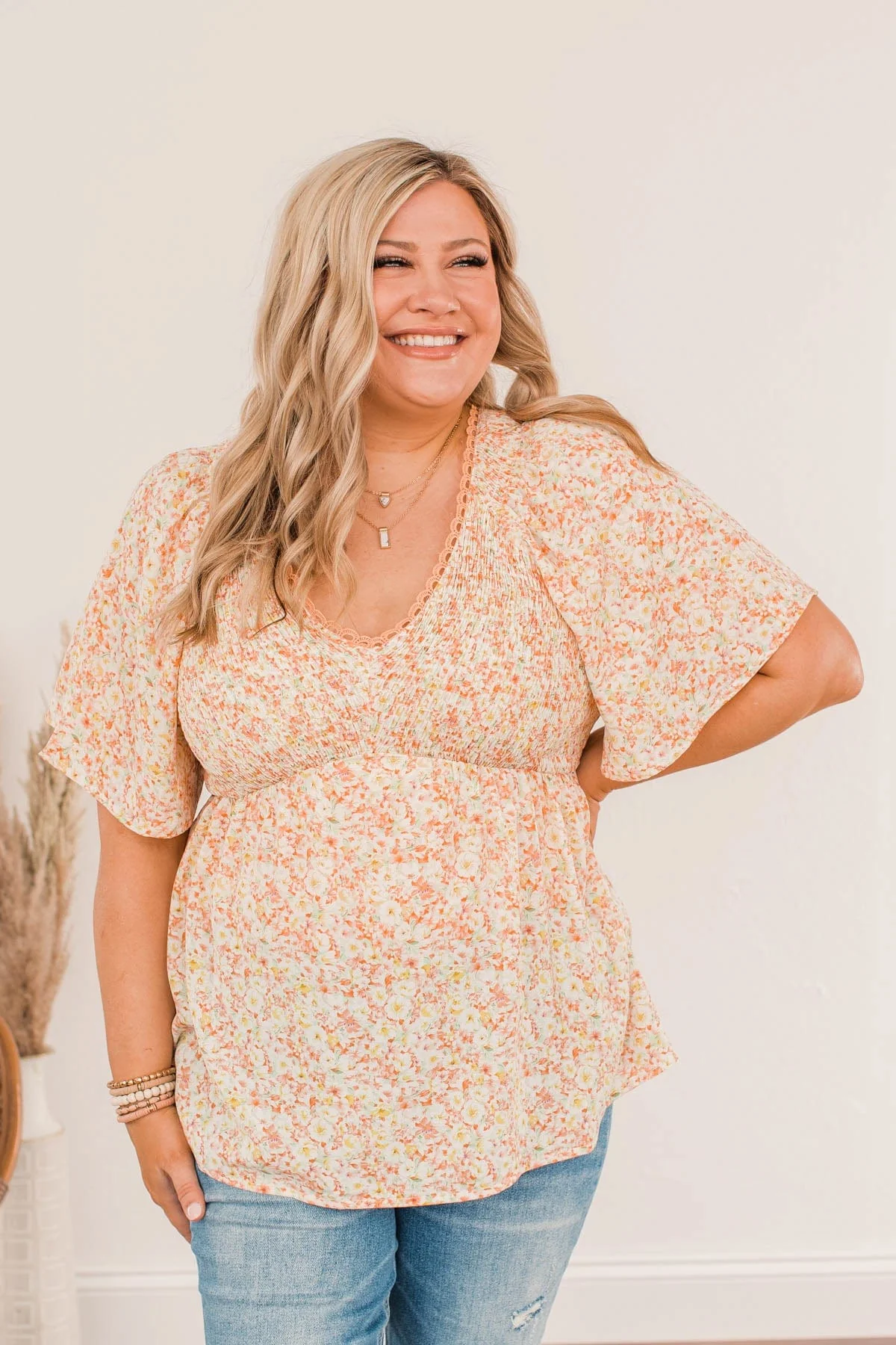 Blooming Lilies Smocked Blouse- Peach - Image 6
