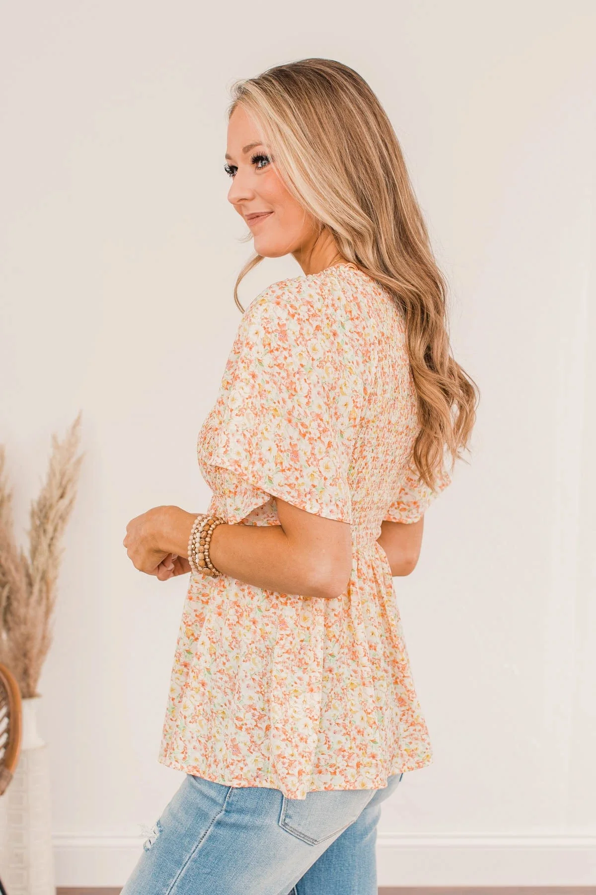 Blooming Lilies Smocked Blouse- Peach - Image 8