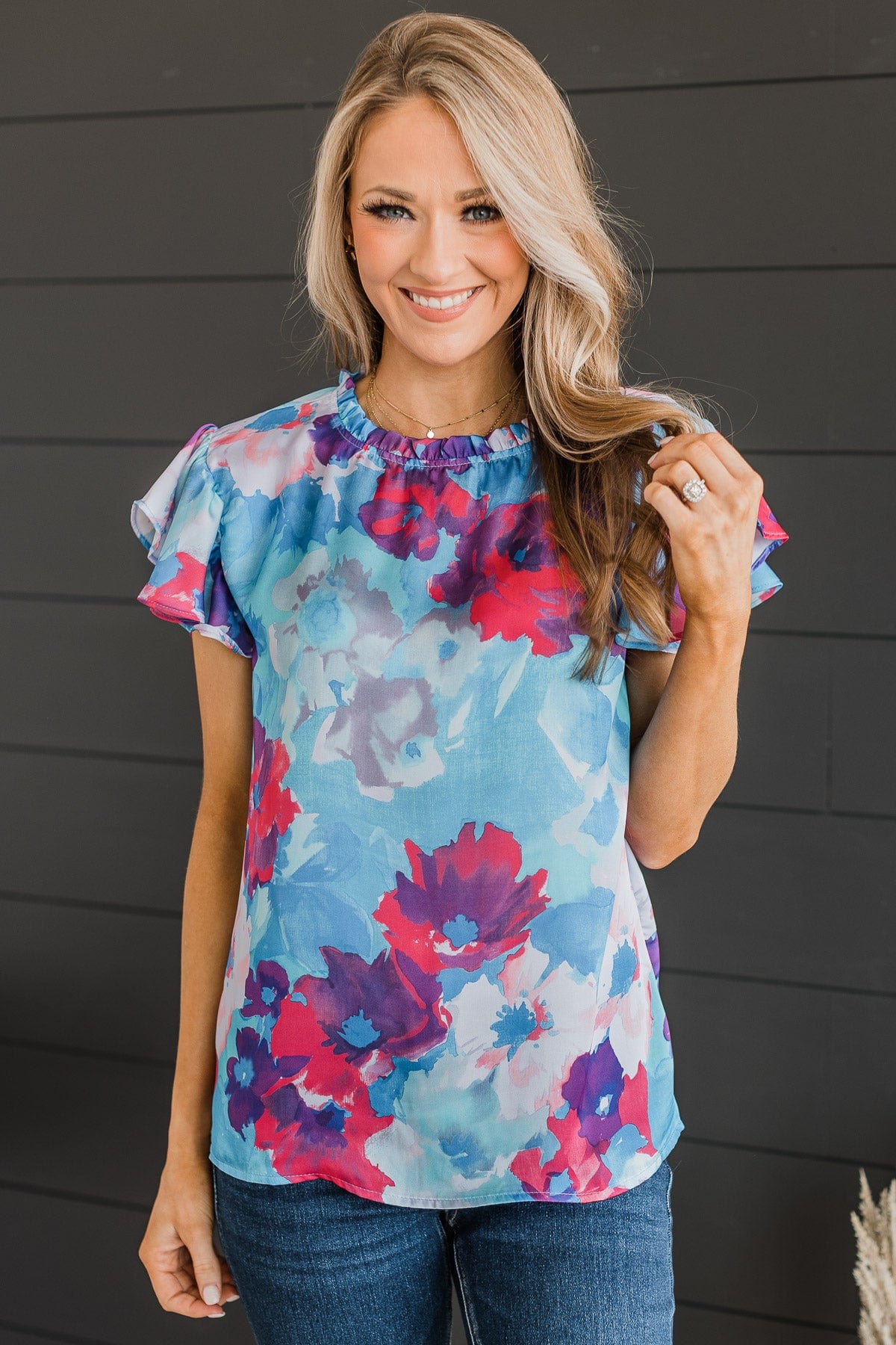 Blooming Love Floral Blouse- Blue & Purple - Image 2