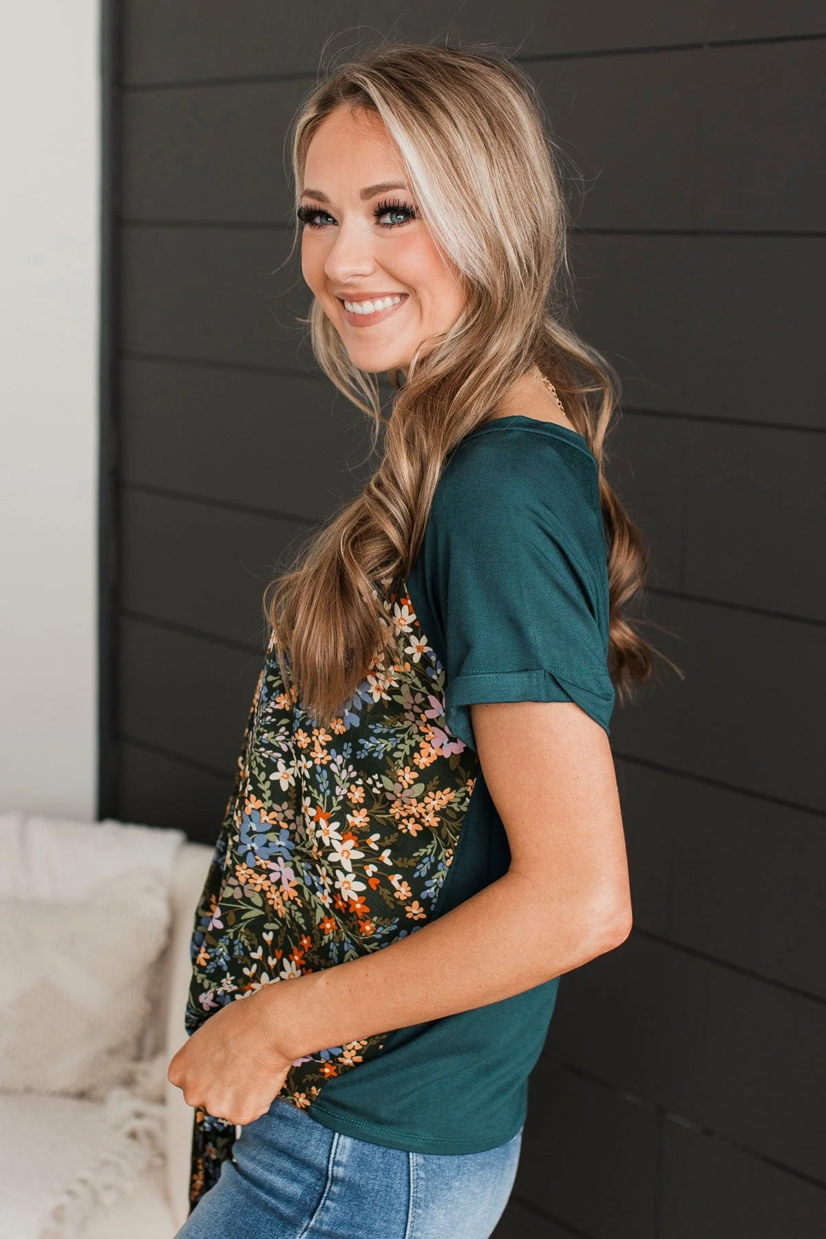 Blooming Right Floral Tie Top- Hunter Green - Image 7