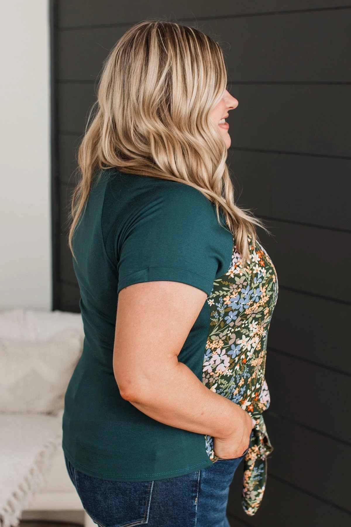 Blooming Right Floral Tie Top- Hunter Green - Image 8