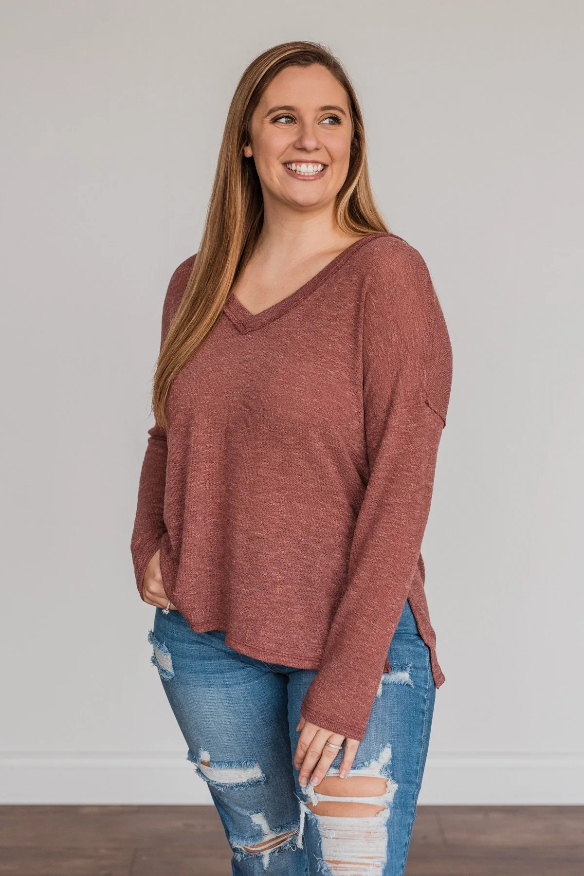 Blooming Rose Knit Sweater- Dusty Brick - Image 2