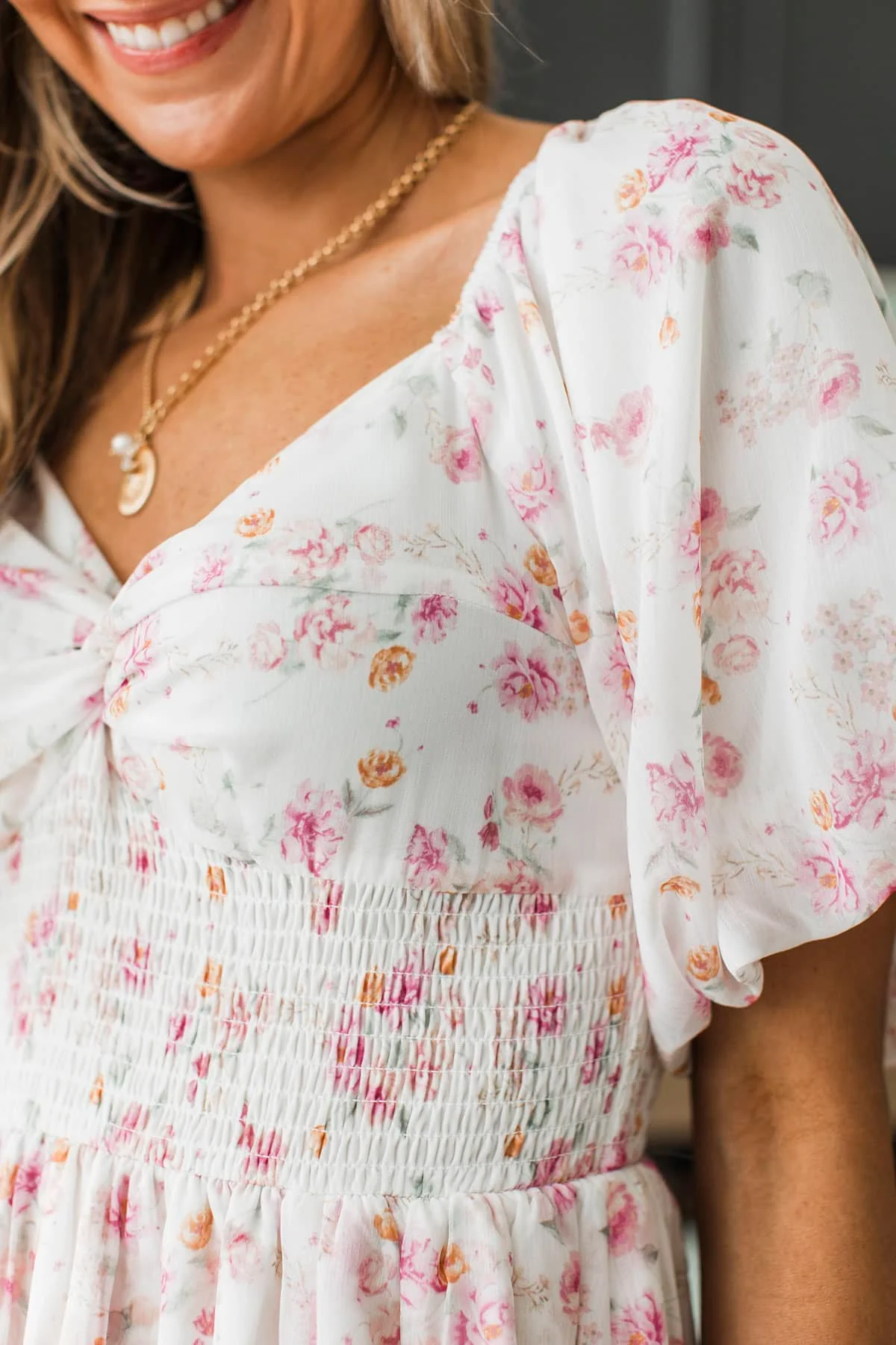 Blooming With Love Layered Floral Maxi Dress- Ivory & Pink
