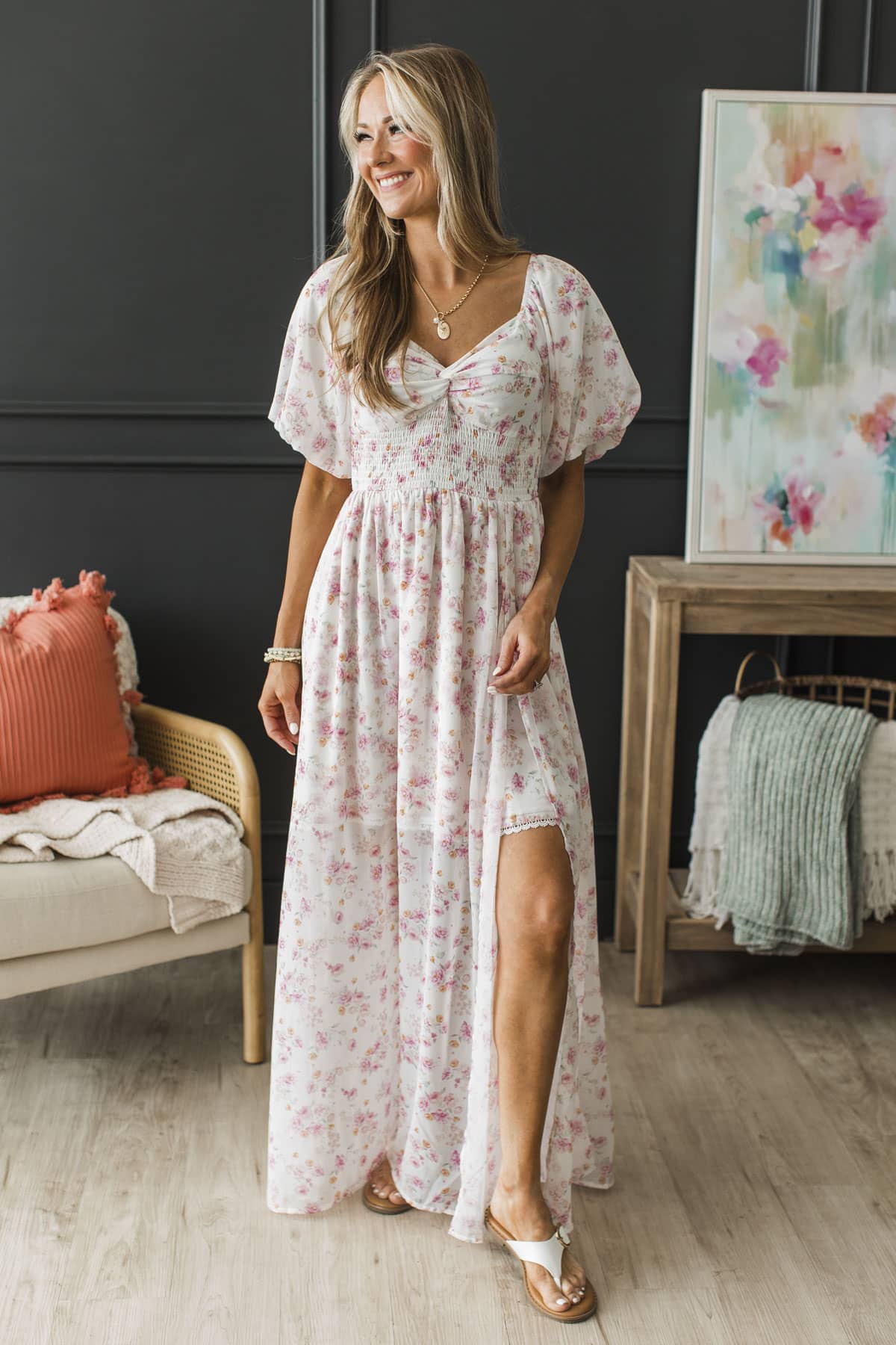 Blooming With Love Layered Floral Maxi Dress- Ivory & Pink - Image 2