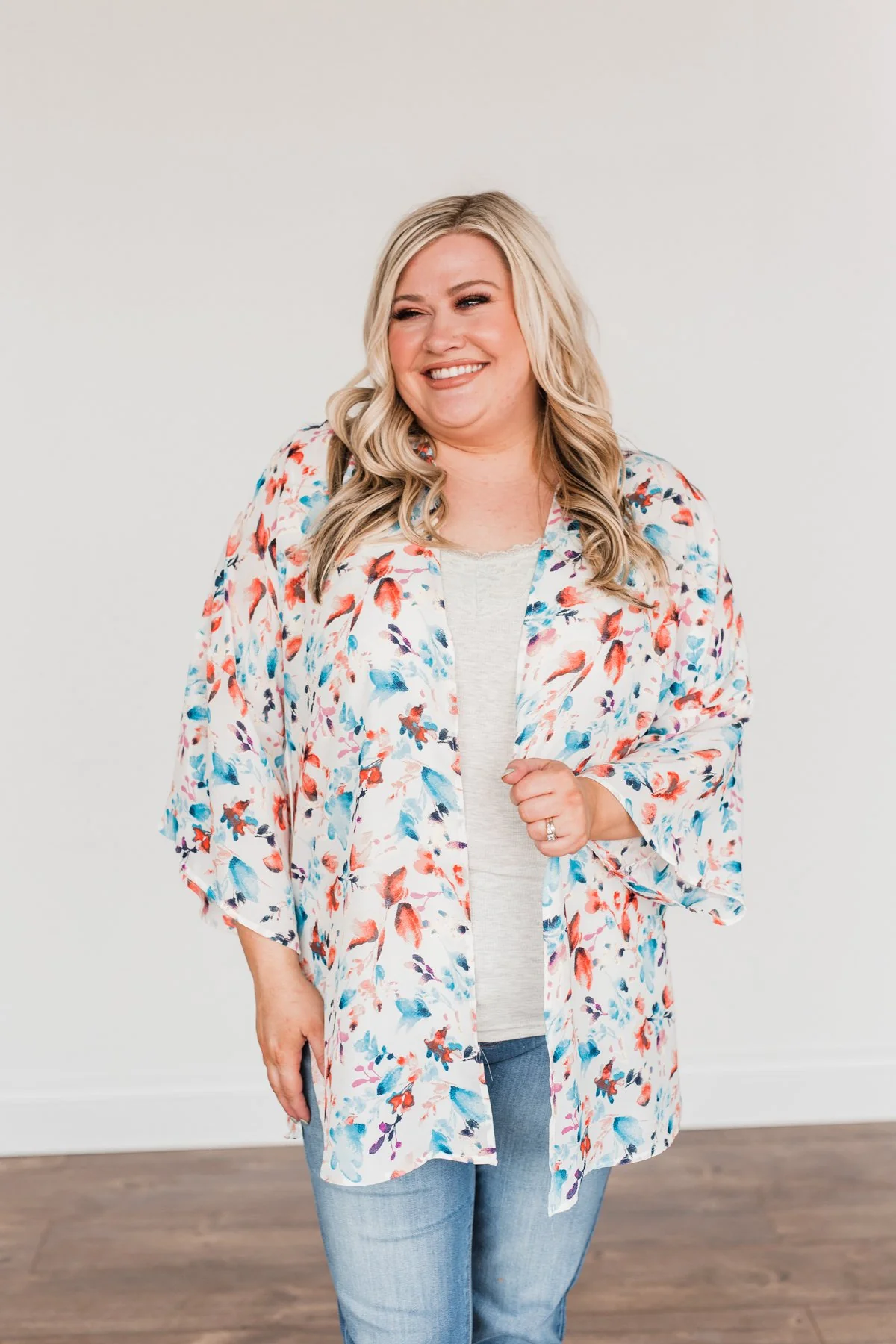 Blossom Into Spring Floral Kimono- Ivory & Multi-Color - Image 2