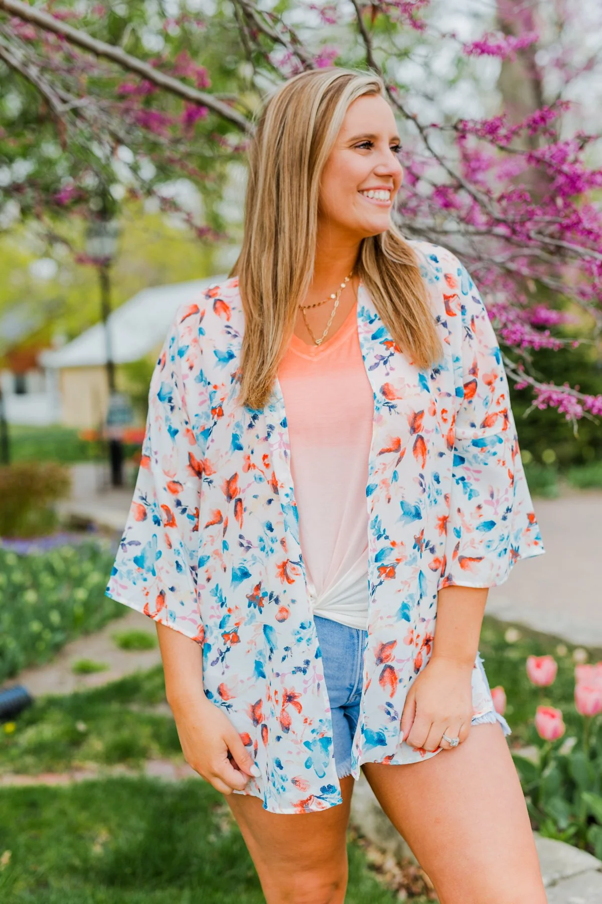 Blossom Into Spring Floral Kimono- Ivory & Multi-Color - Image 6