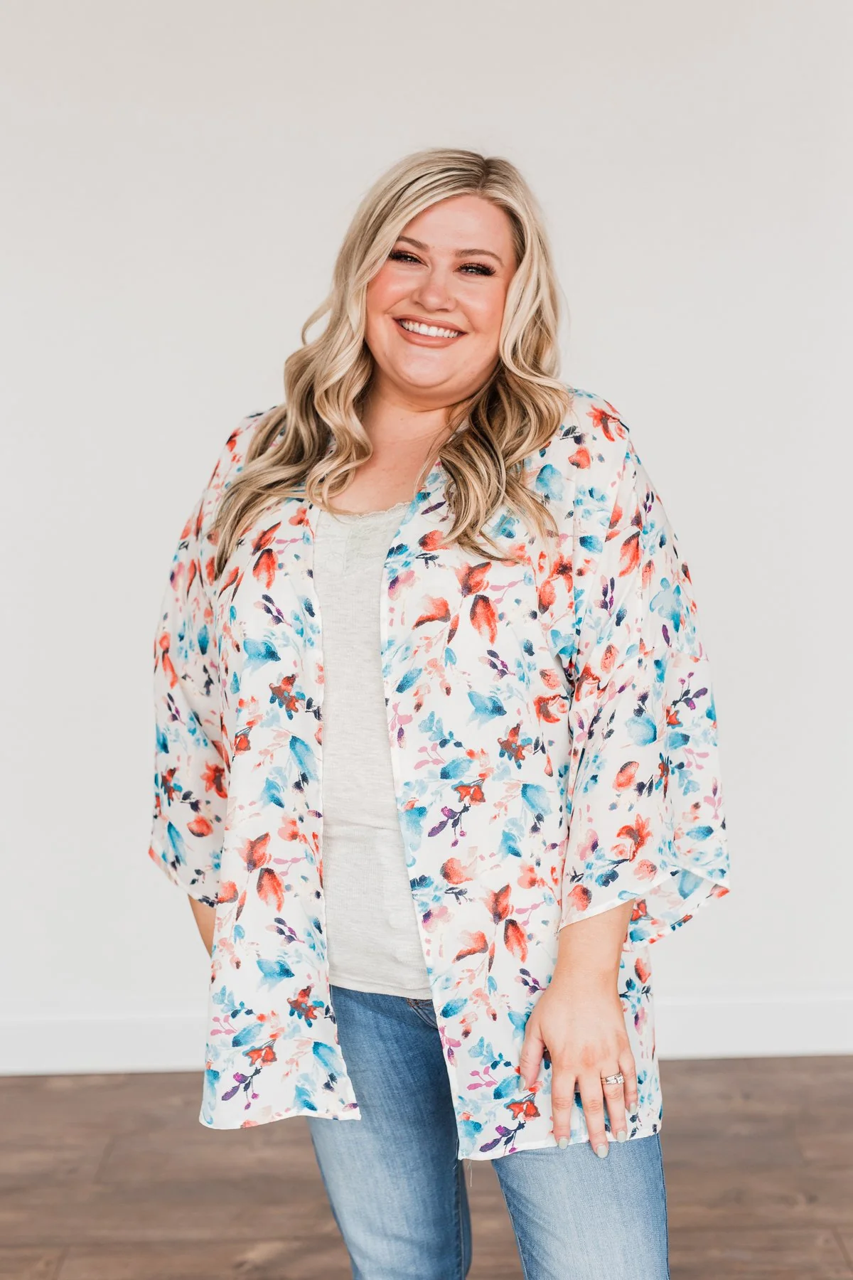 Blossom Into Spring Floral Kimono- Ivory & Multi-Color - Image 7