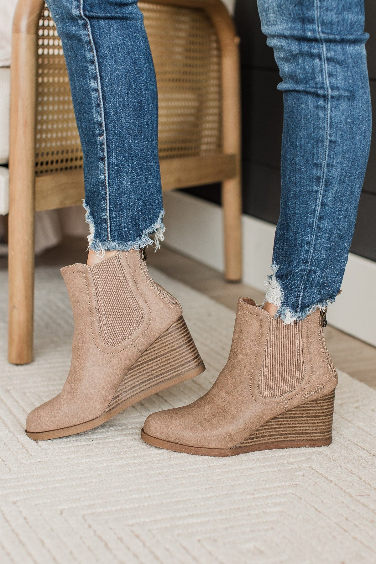 Blowfish Praline Wedge Booties- Almond Redwood - Image 2