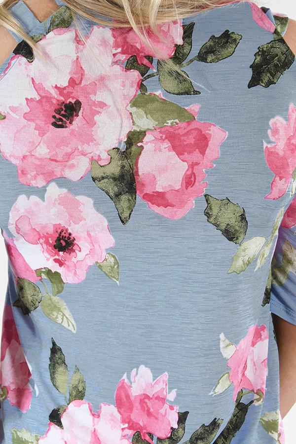 Blue Floral Cold Shoulder Top - Image 6