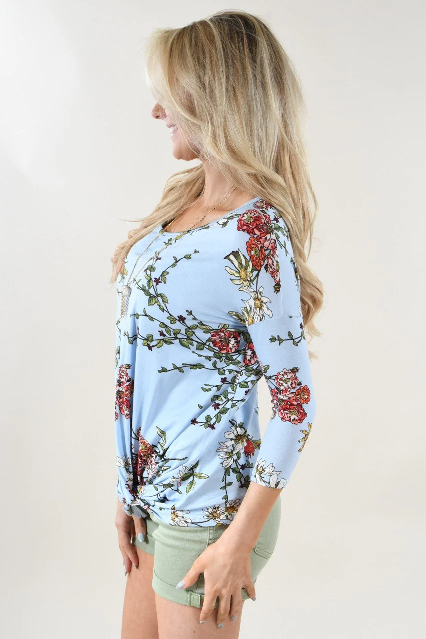 Blue Floral Knot Top - Image 5