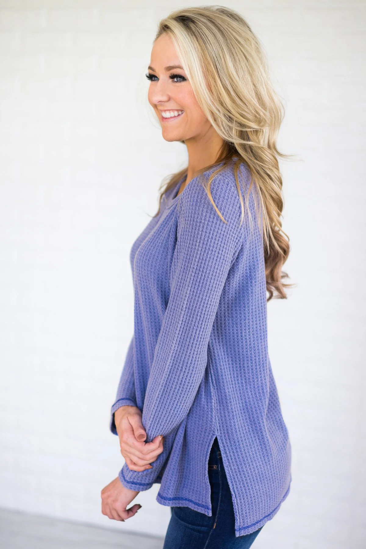 Blue Knit Thermal Top - Image 3