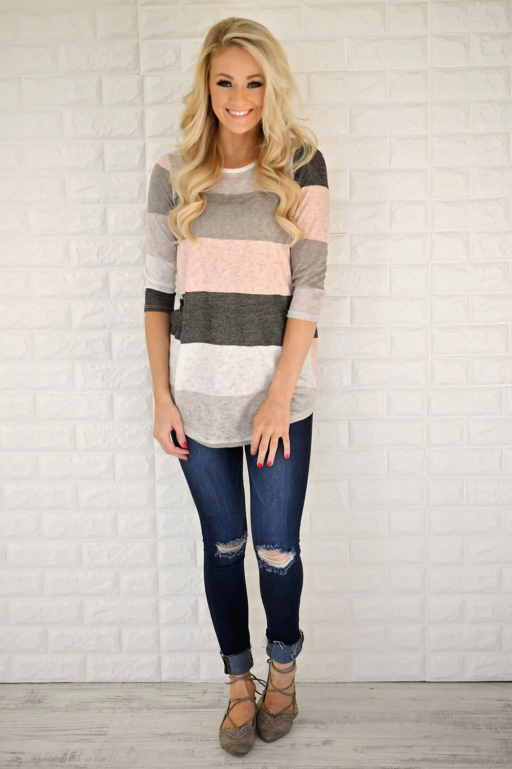 Blush & Charcoal Striped Top - Image 2