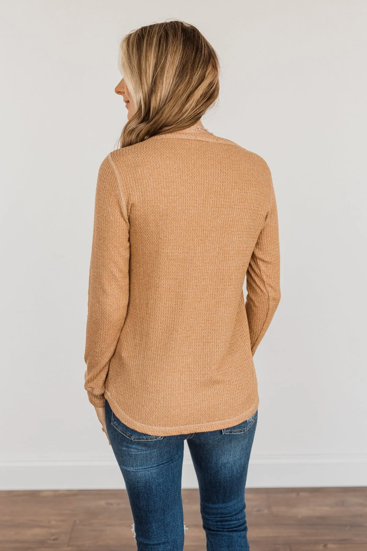 Blustery Days Thermal Knit Pocket Top- Dusty Camel - Image 9