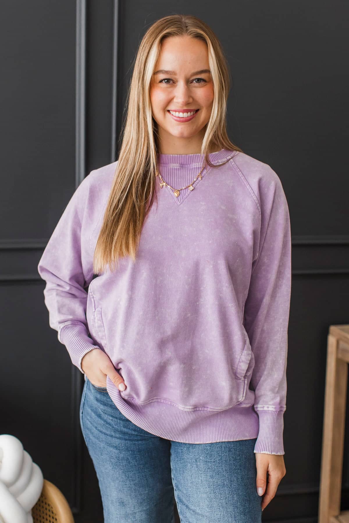 Bold Attitude Acid Wash Pullover- Lavender - Image 2