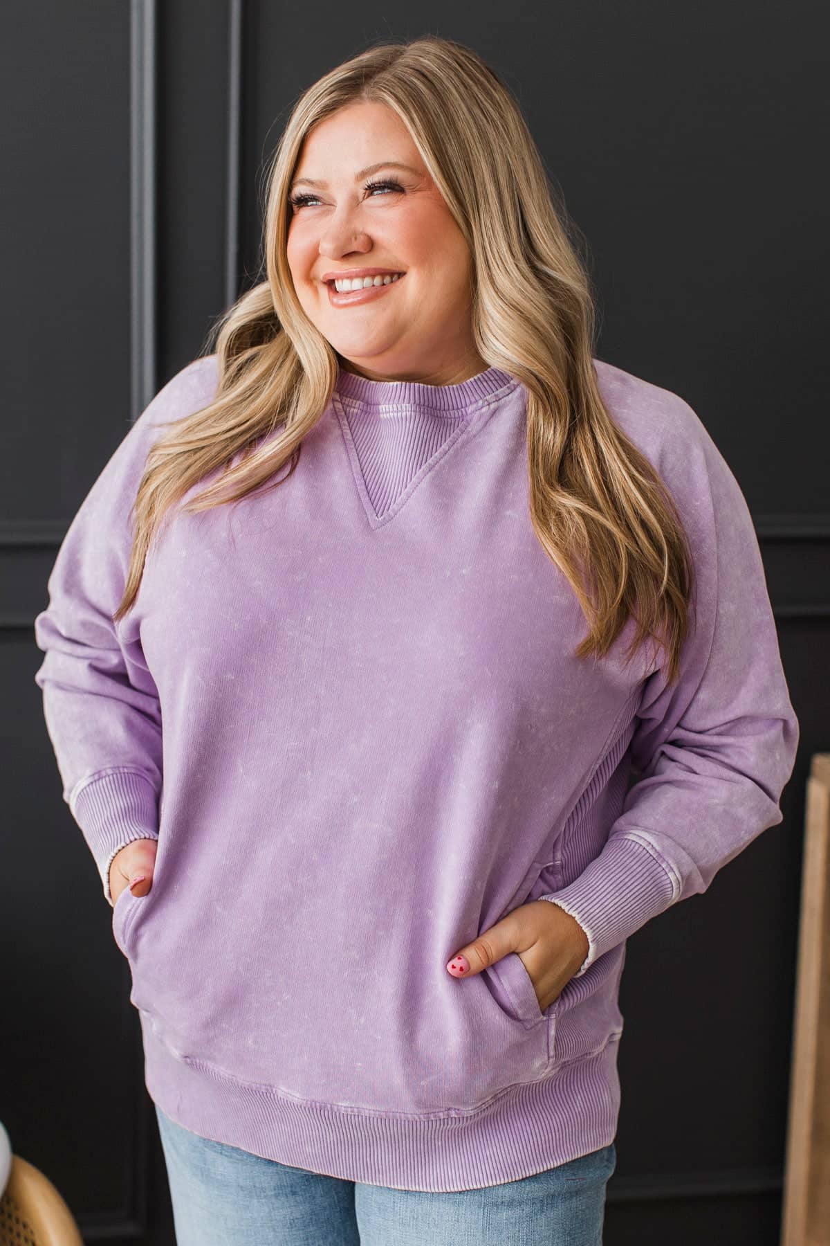 Bold Attitude Acid Wash Pullover- Lavender - Image 3
