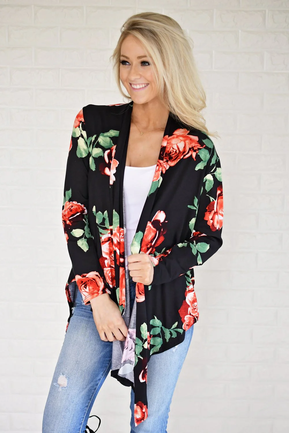 Bold Black Floral Cardigan - Image 2