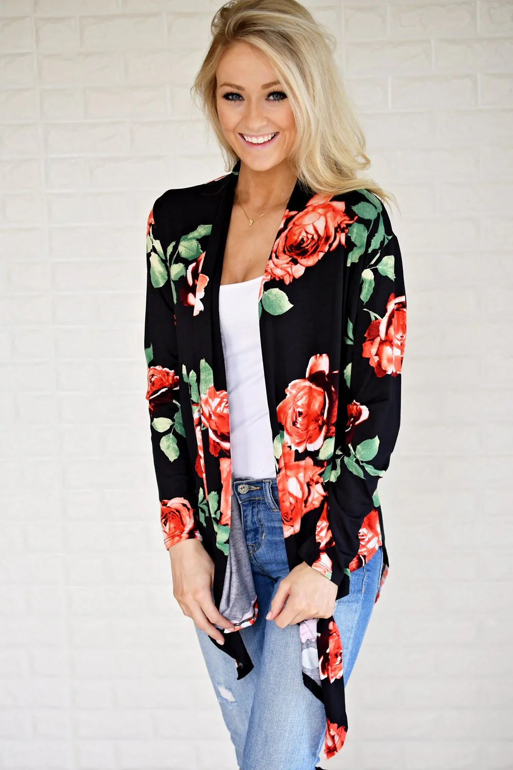 Bold Black Floral Cardigan - Image 3