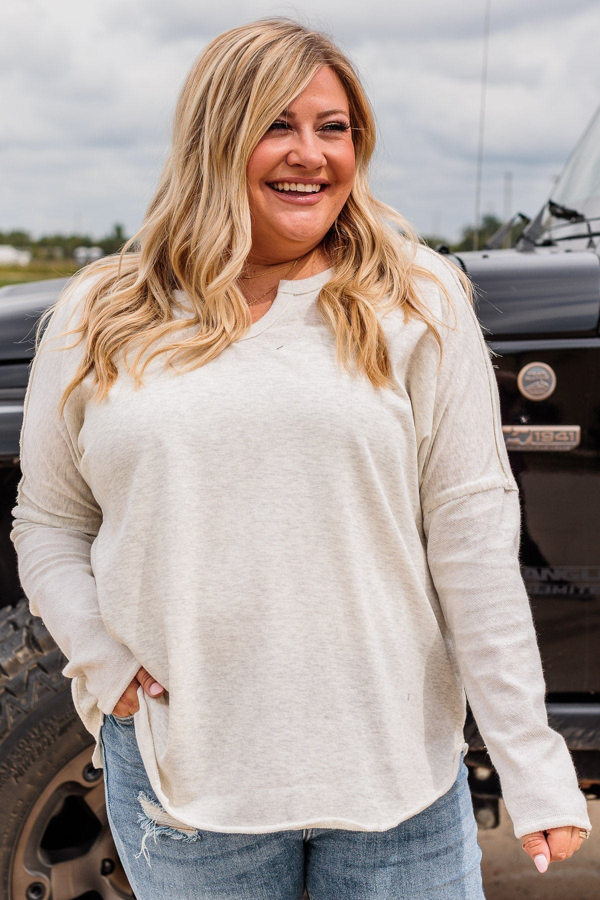 Bold & Fearless Long Sleeve Top- Heather Grey - Image 4