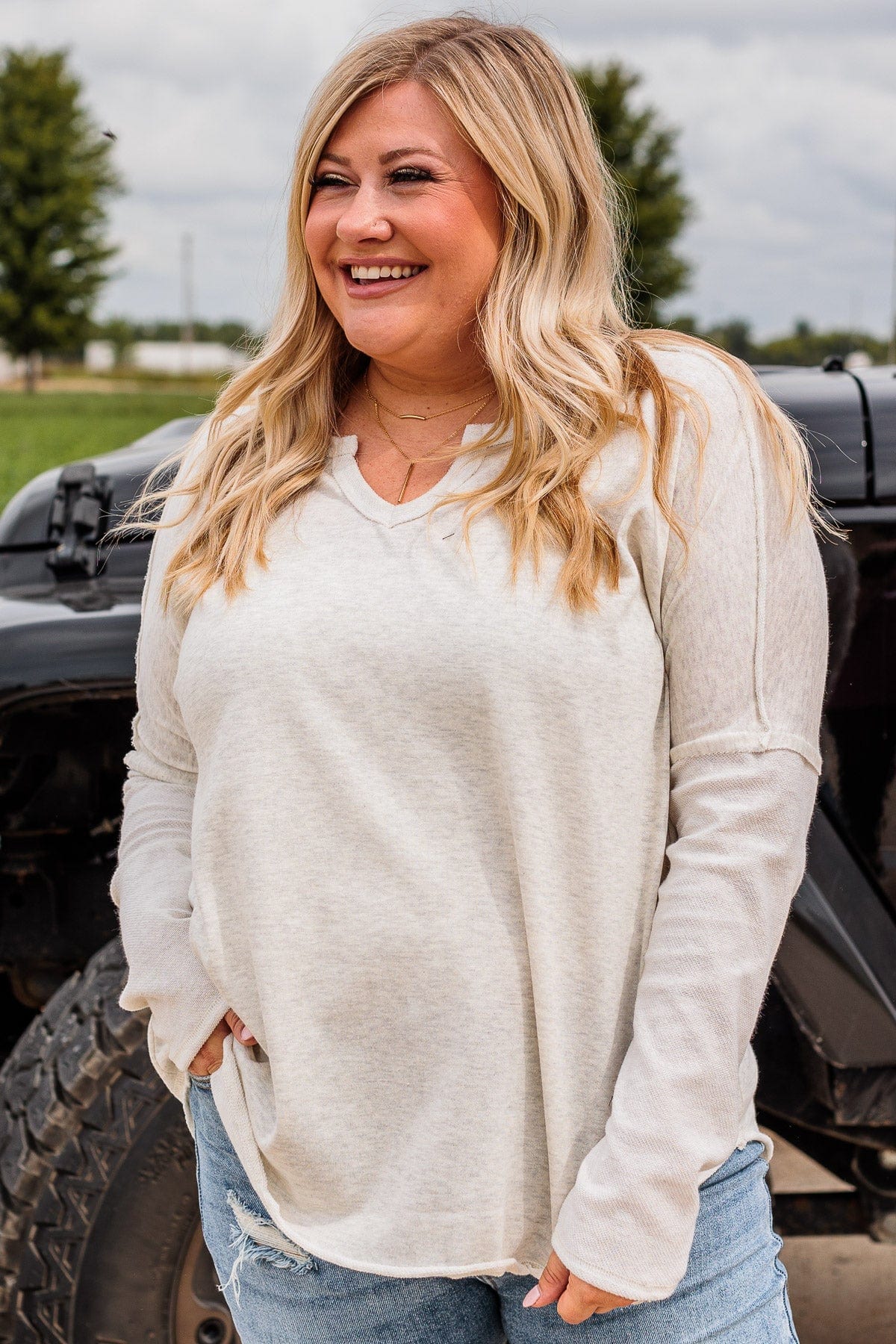 Bold & Fearless Long Sleeve Top- Heather Grey - Image 7