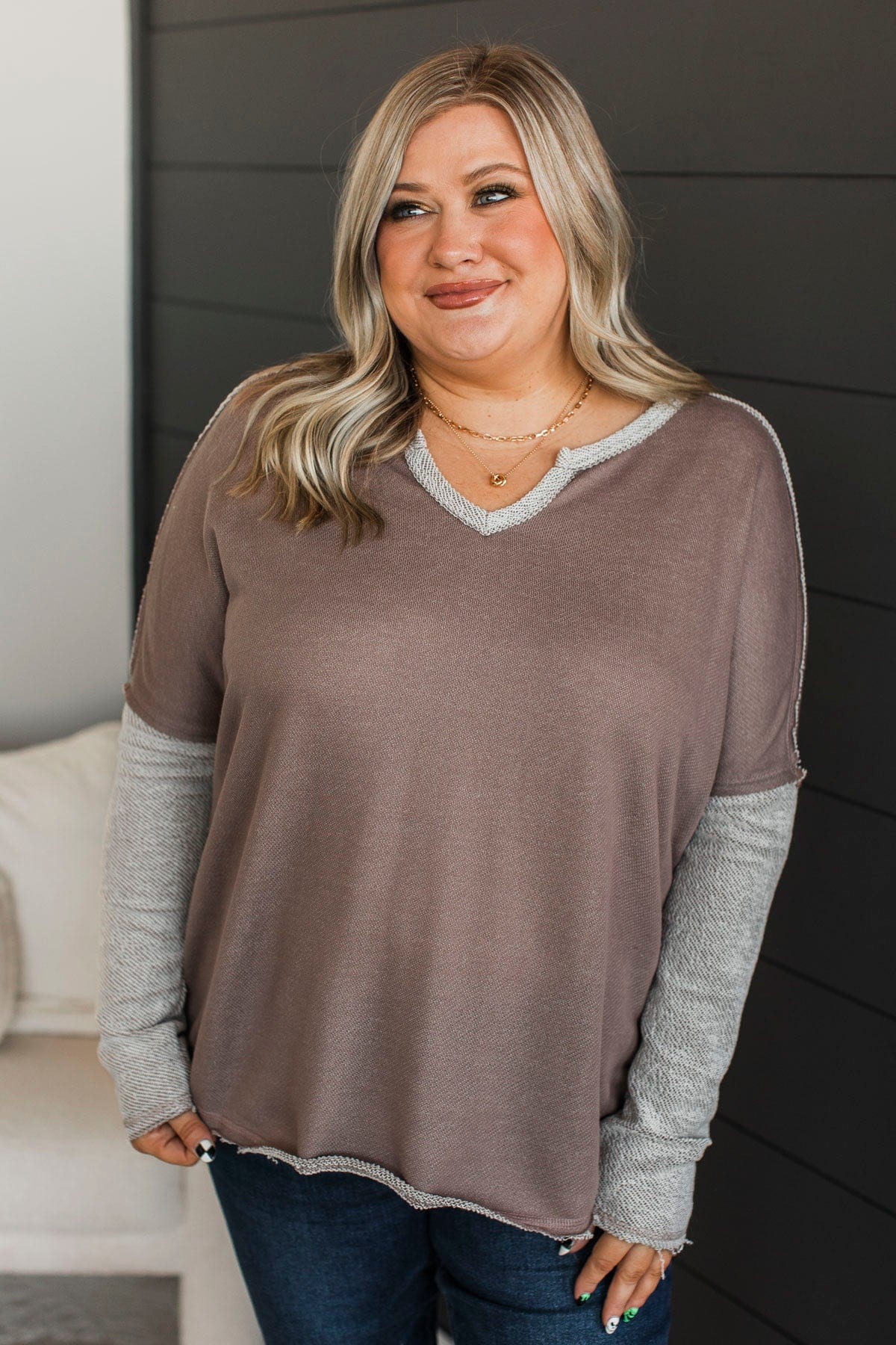 Bold & Fearless Long Sleeve Top- Mocha - Image 3
