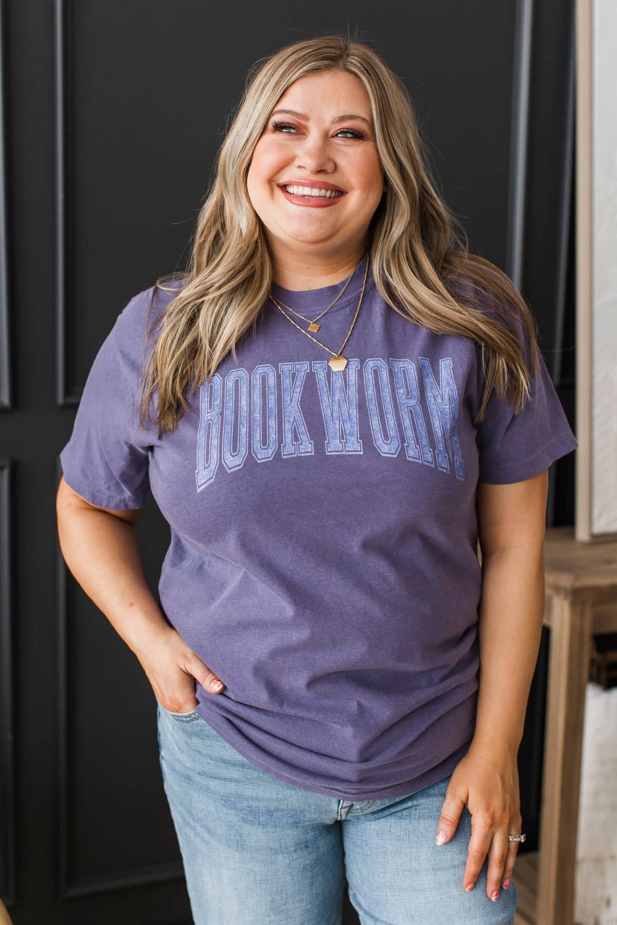 "Bookworm" Graphic Tee- Purple - Image 4