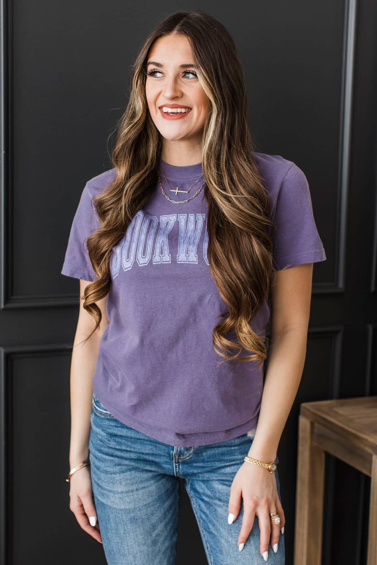 "Bookworm" Graphic Tee- Purple - Image 5