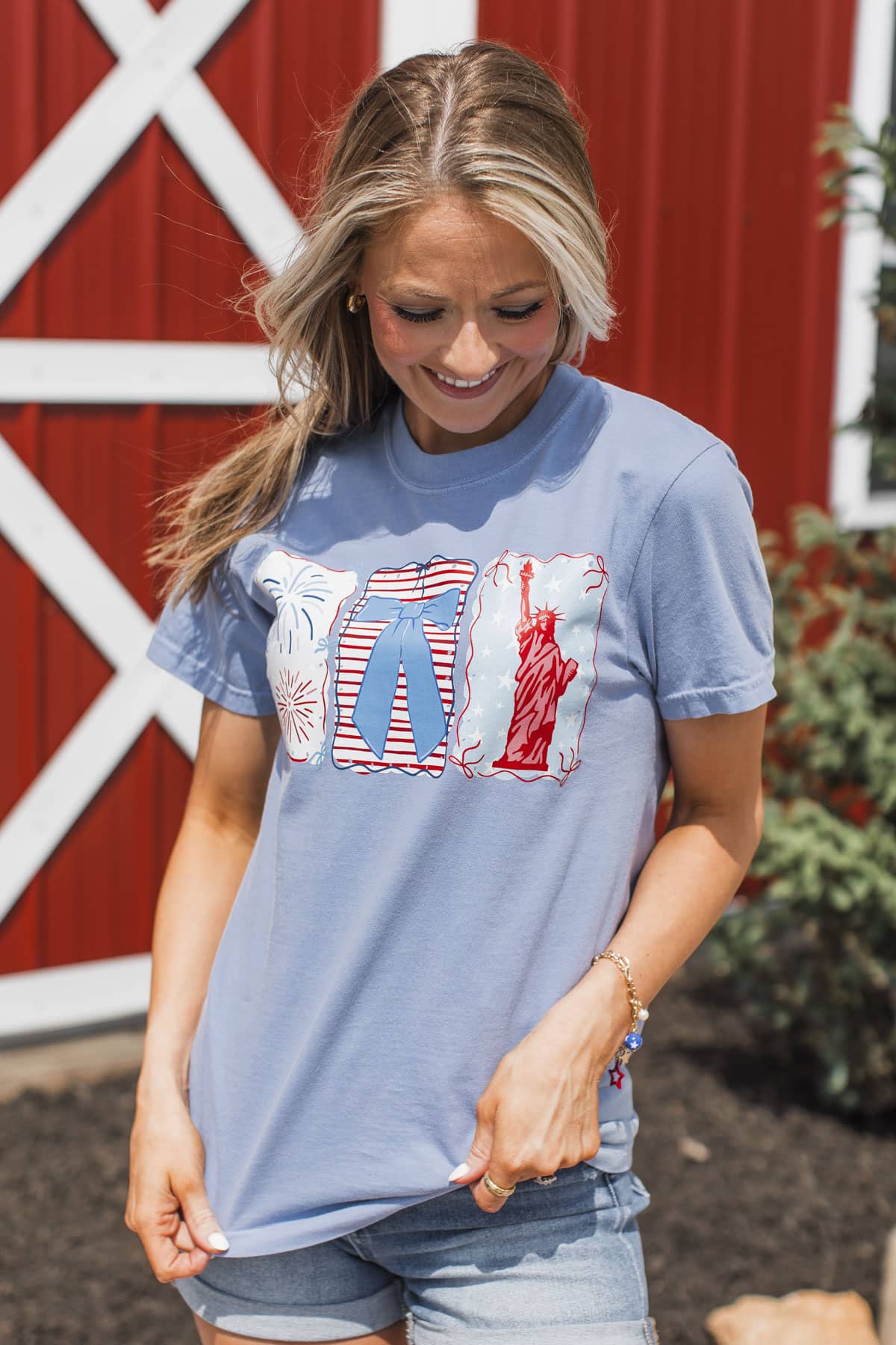Fireworks, Bows & Freedom Graphic Tee- Washed Denim - Image 6