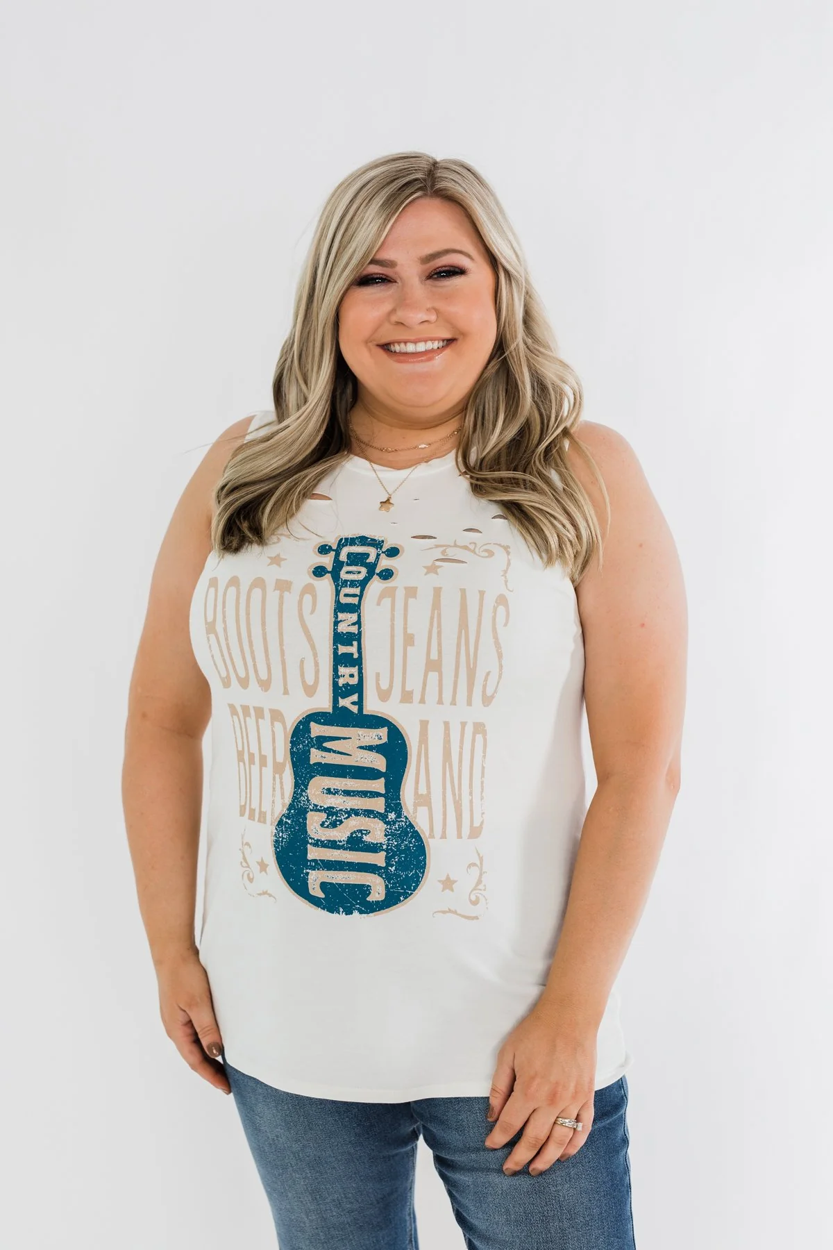 "Boots, Jeans, Beer, & Country Music" Graphic Tank Top- Ivory - Image 5