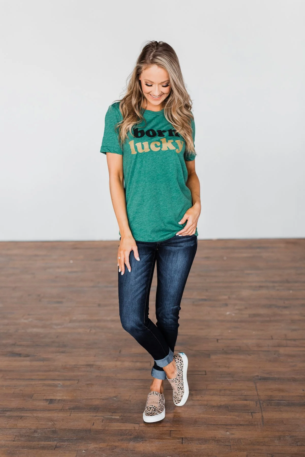 "Born Lucky" Green Tee - Image 15