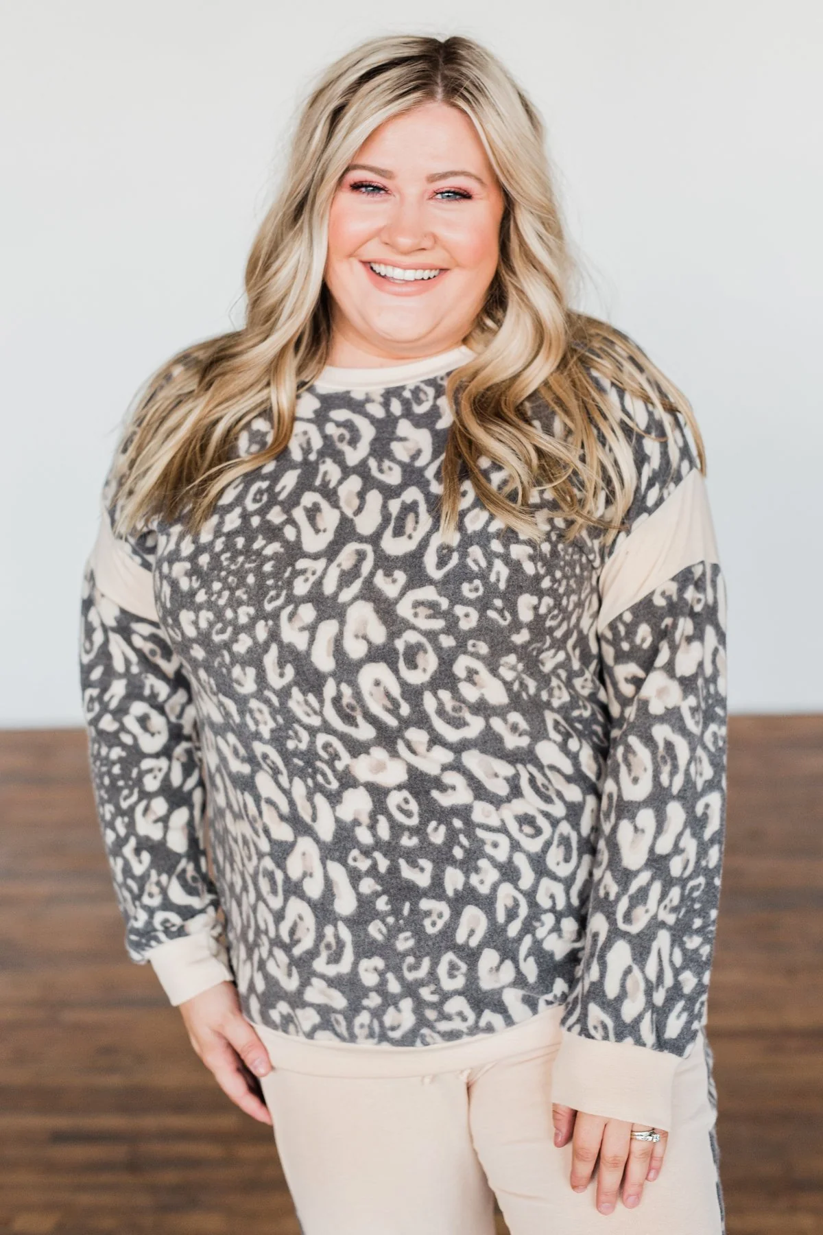 Born This Way Leopard Pullover- Charcoal & Beige - Image 3