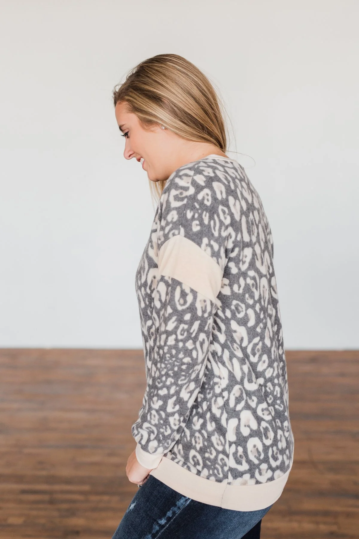 Born This Way Leopard Pullover- Charcoal & Beige - Image 6