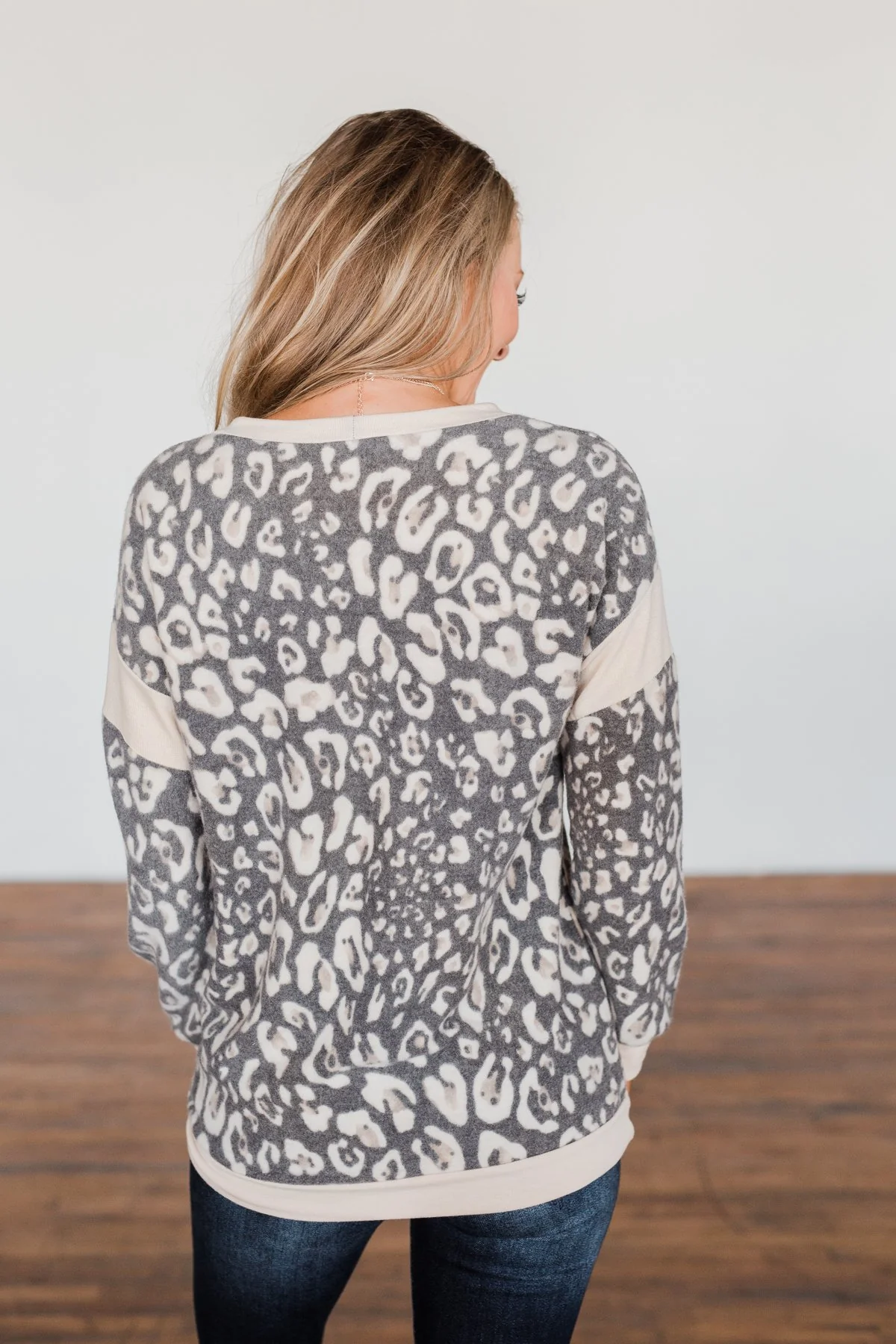 Born This Way Leopard Pullover- Charcoal & Beige - Image 9