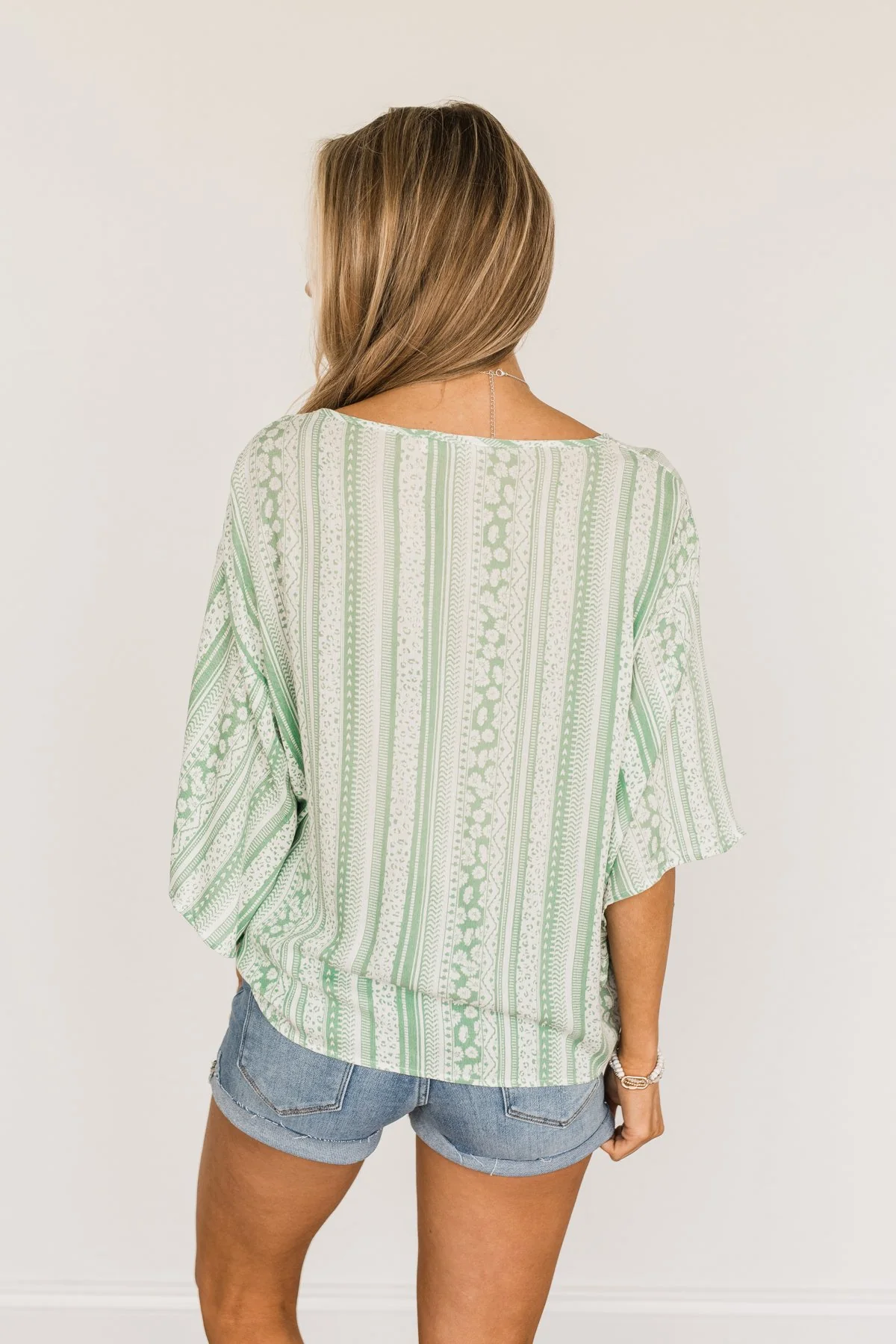 Born To Lead Front Tie Blouse- Sage & Ivory - Image 10